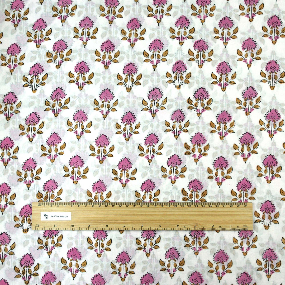 Indian Hand Block Print White Pink Floral Buti 100% Cotton Women Dress Fabric Design 686