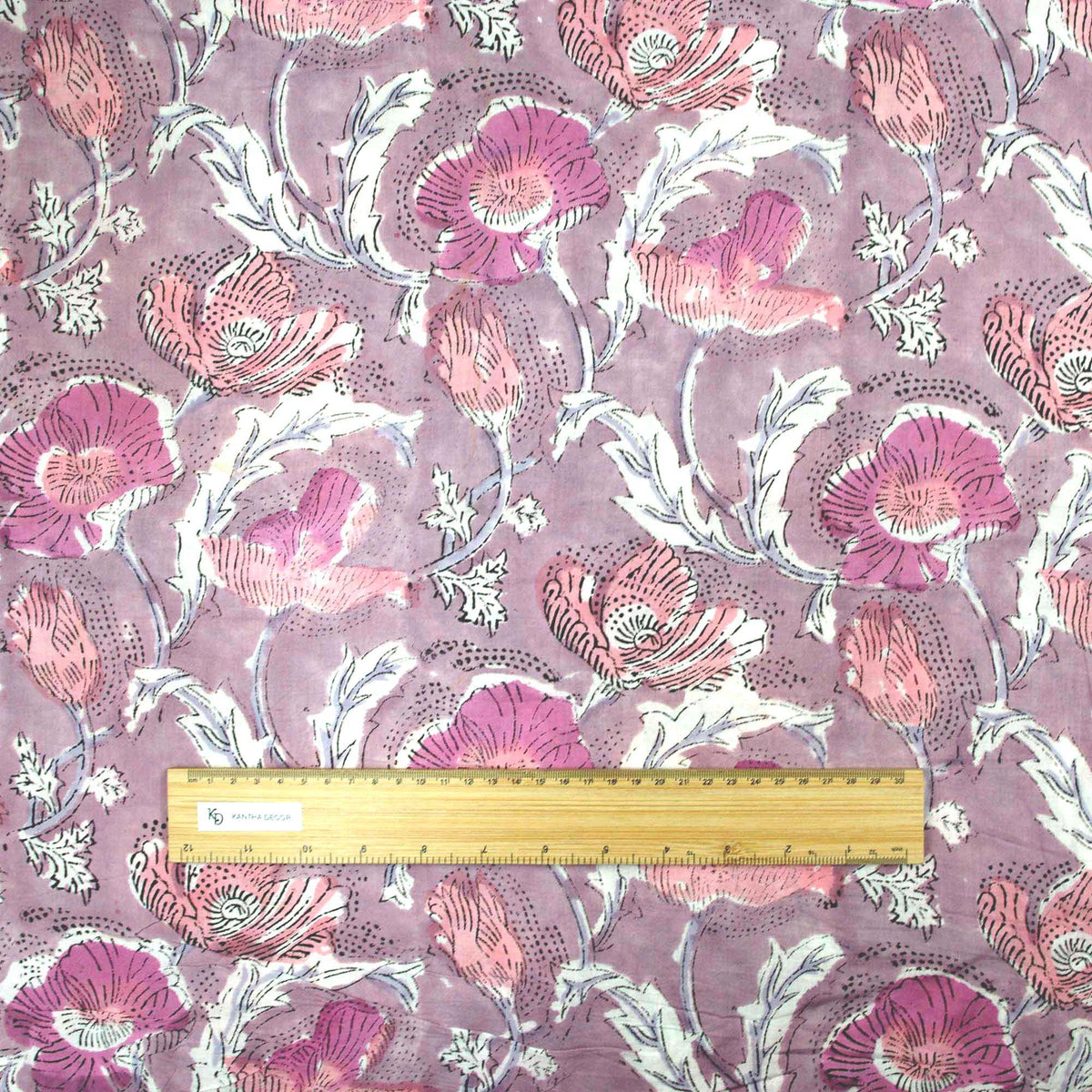 Indian Hand Block Lilac Poppy Floral Print 100% Cotton Women Dress Fabric Design 697