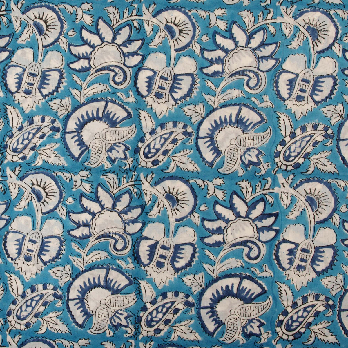 Indian Hand Block Blue White Floral Print 100% Cotton Women Dress Fabric Design 699