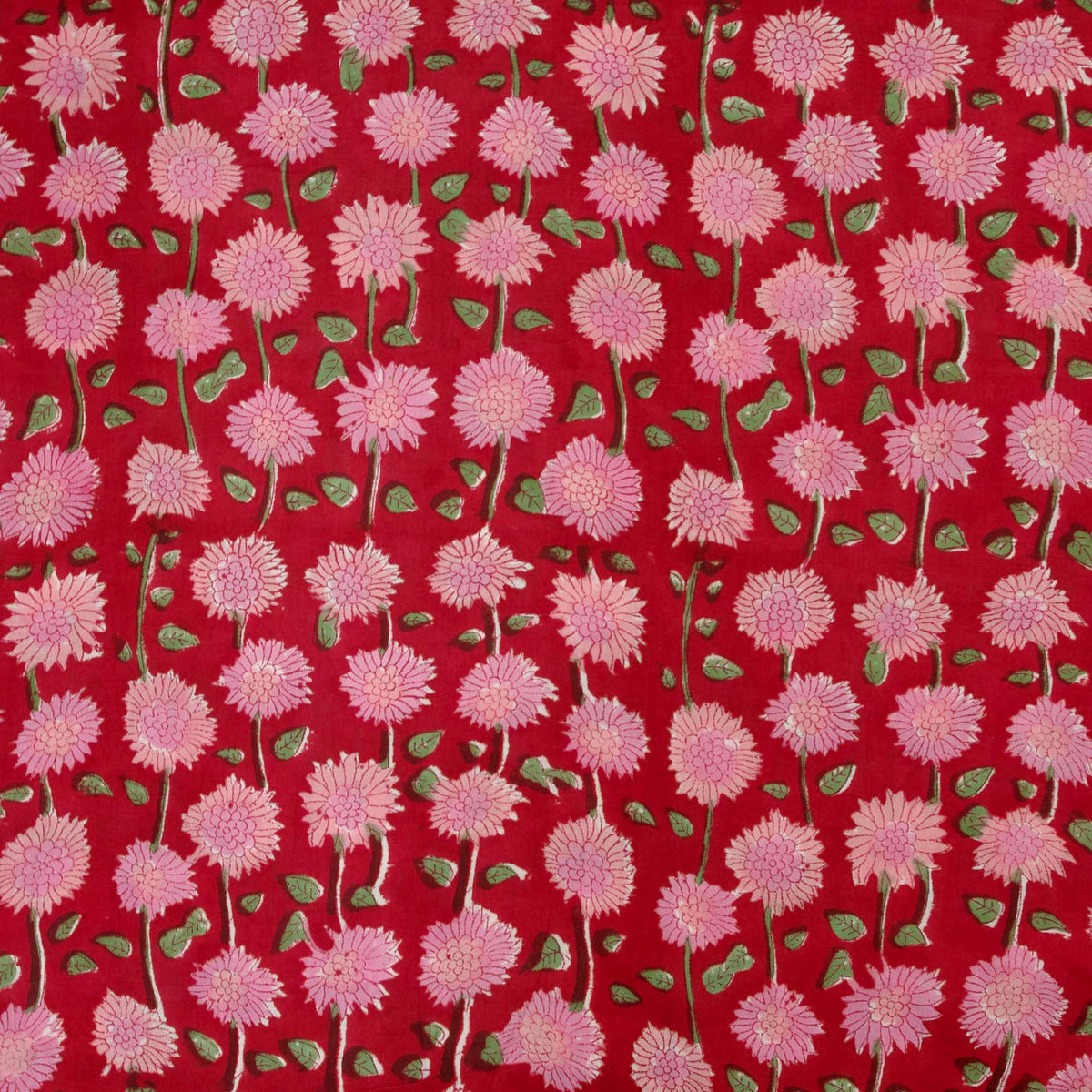 Indian Hand Block Red & Pink Floral Jaal 100% Cotton Women Dress Fabric Design 702