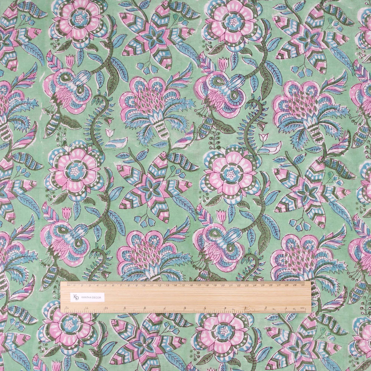 Indischer Handblockdruck Dunkelblaues Blumenmuster 100 % Baumwolle Damenkleid Stoffdesign 16