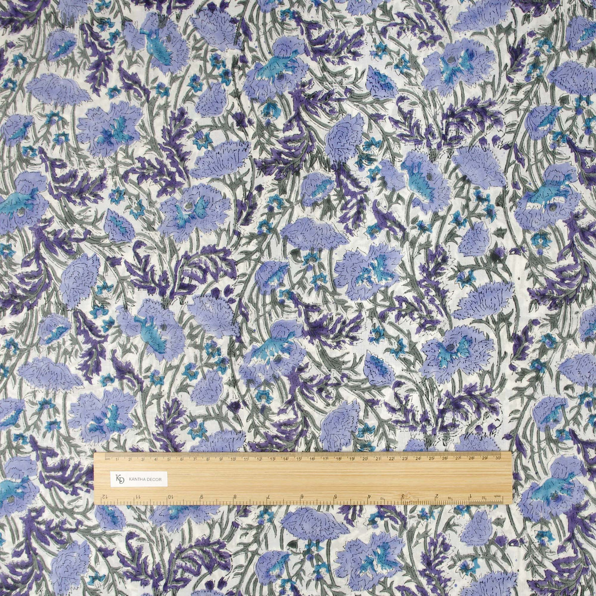 Indischer Handblockdruck Dunkelblaues Blumenmuster 100 % Baumwolle Damenkleid Stoffdesign 16