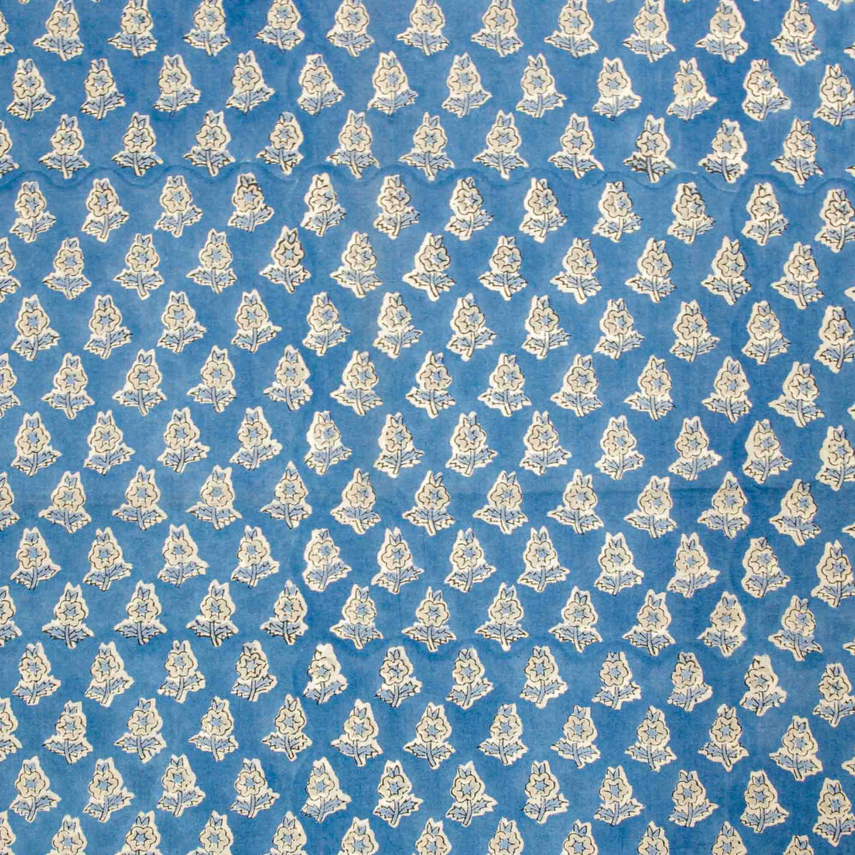 Indian Hand Block Printed 100 % Cotton Fabric - Blue Floral Booti (Design 761)