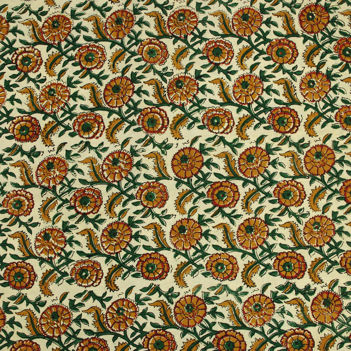 Bagru Kalamkari Print Mustard Floral Women Dress Fabric Design 791
