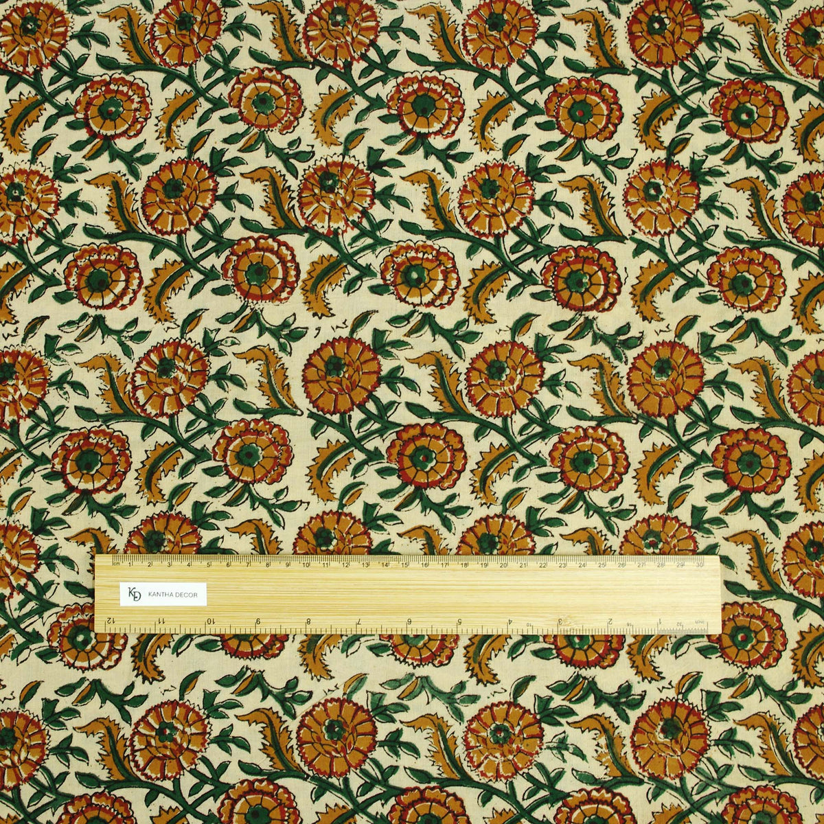 Bagru Kalamkari Print Mustard Floral Women Dress Fabric Design 791