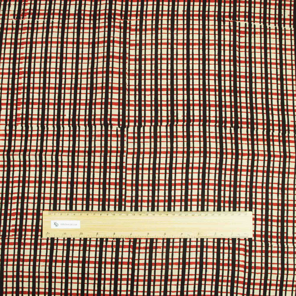 Bagru Kalamkari Print Red & Black Lines Women Dress Fabric Design 794