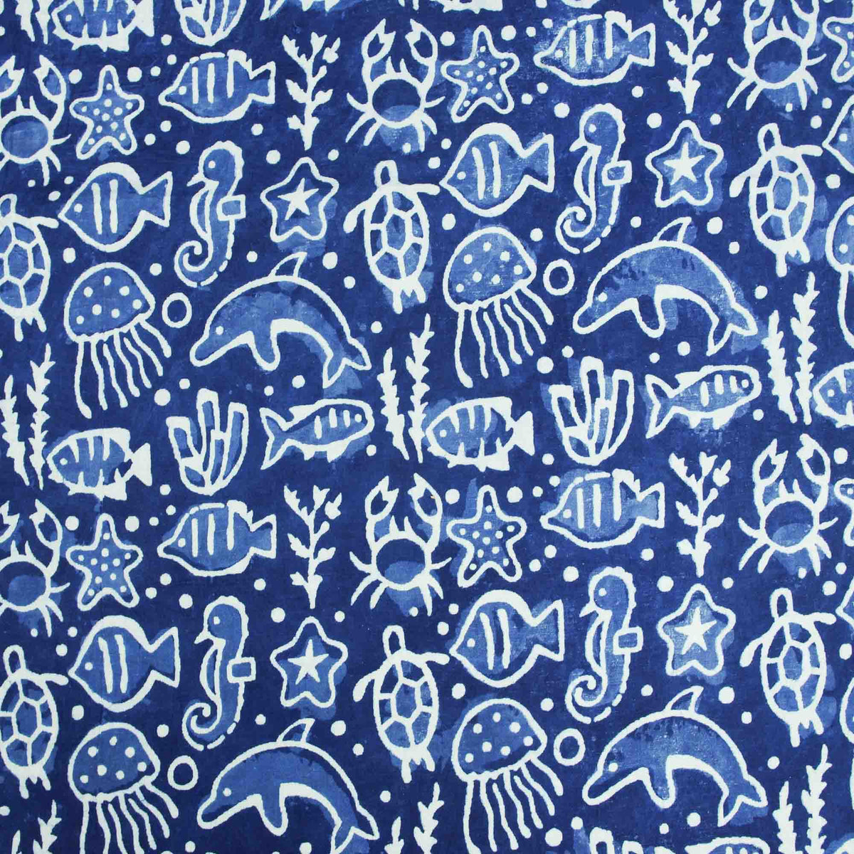 Indigo White Ocean Block Print Fabric - Design 797