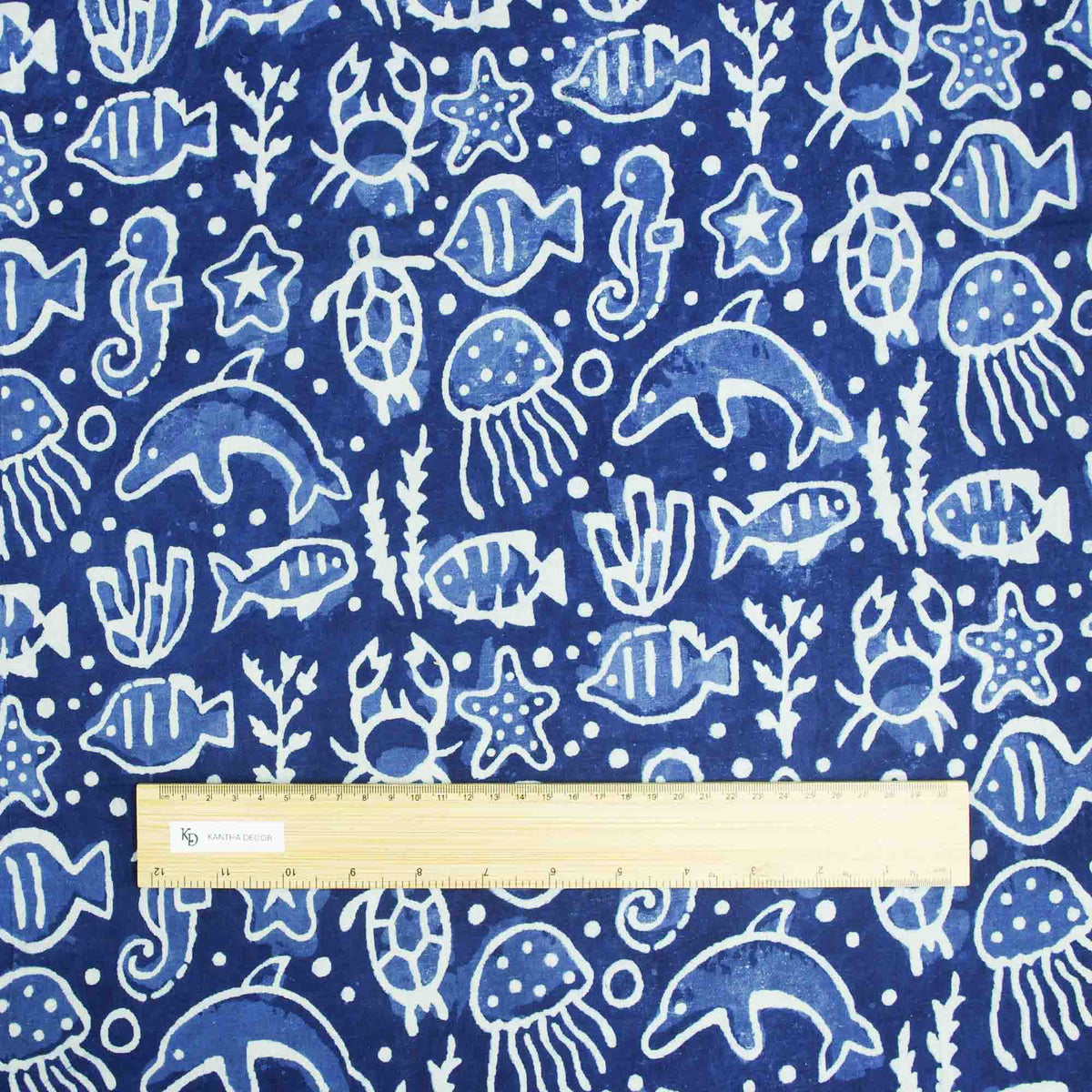 Indigo White Ocean Block Print Fabric - Design 797