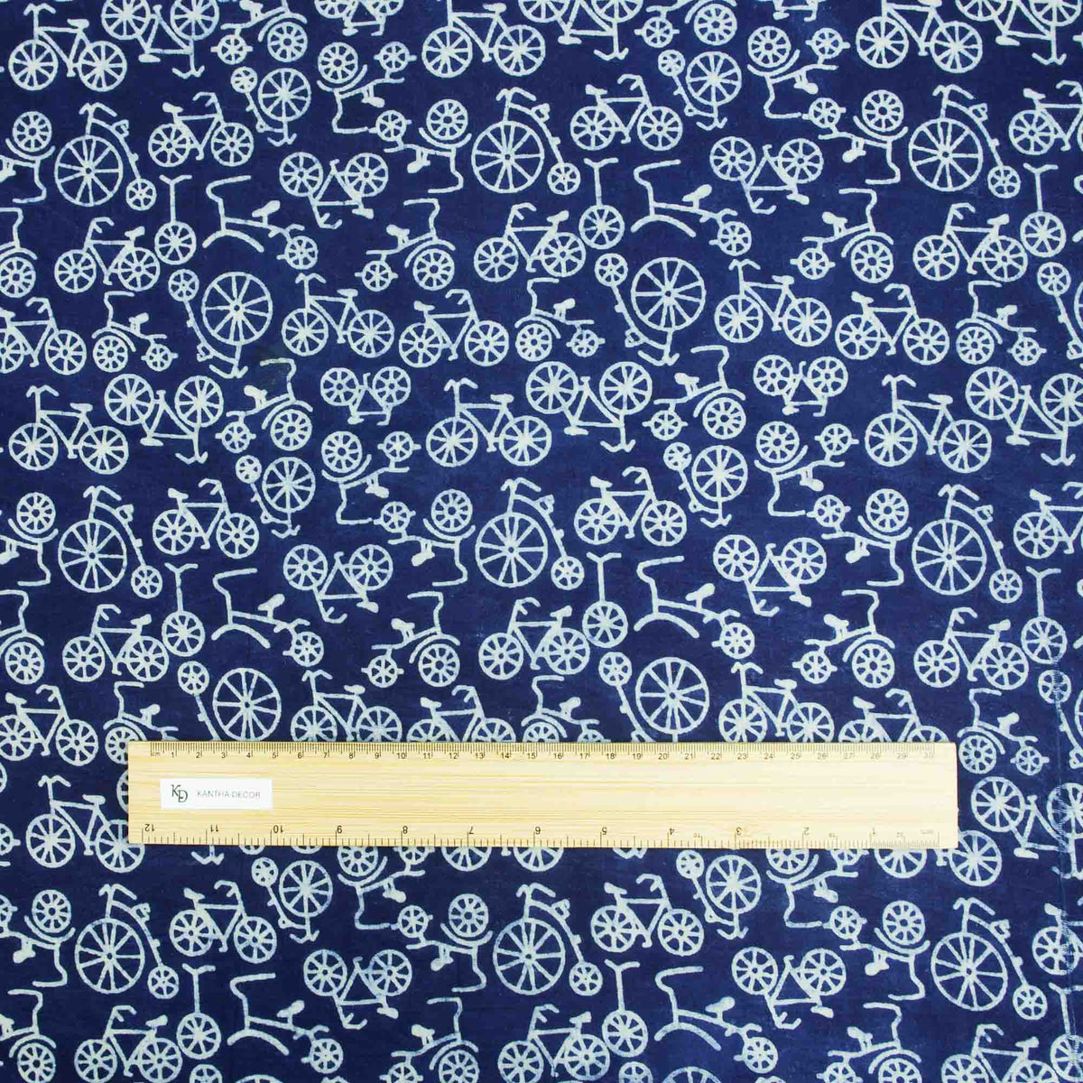 Indigo White Cycle Block Print Fabric - Design 798
