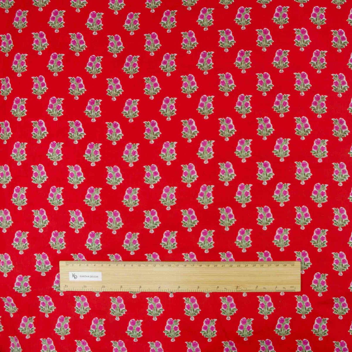 Screen Printed 100 % Cotton Fabric - Flower Buti On Red (Design 811)
