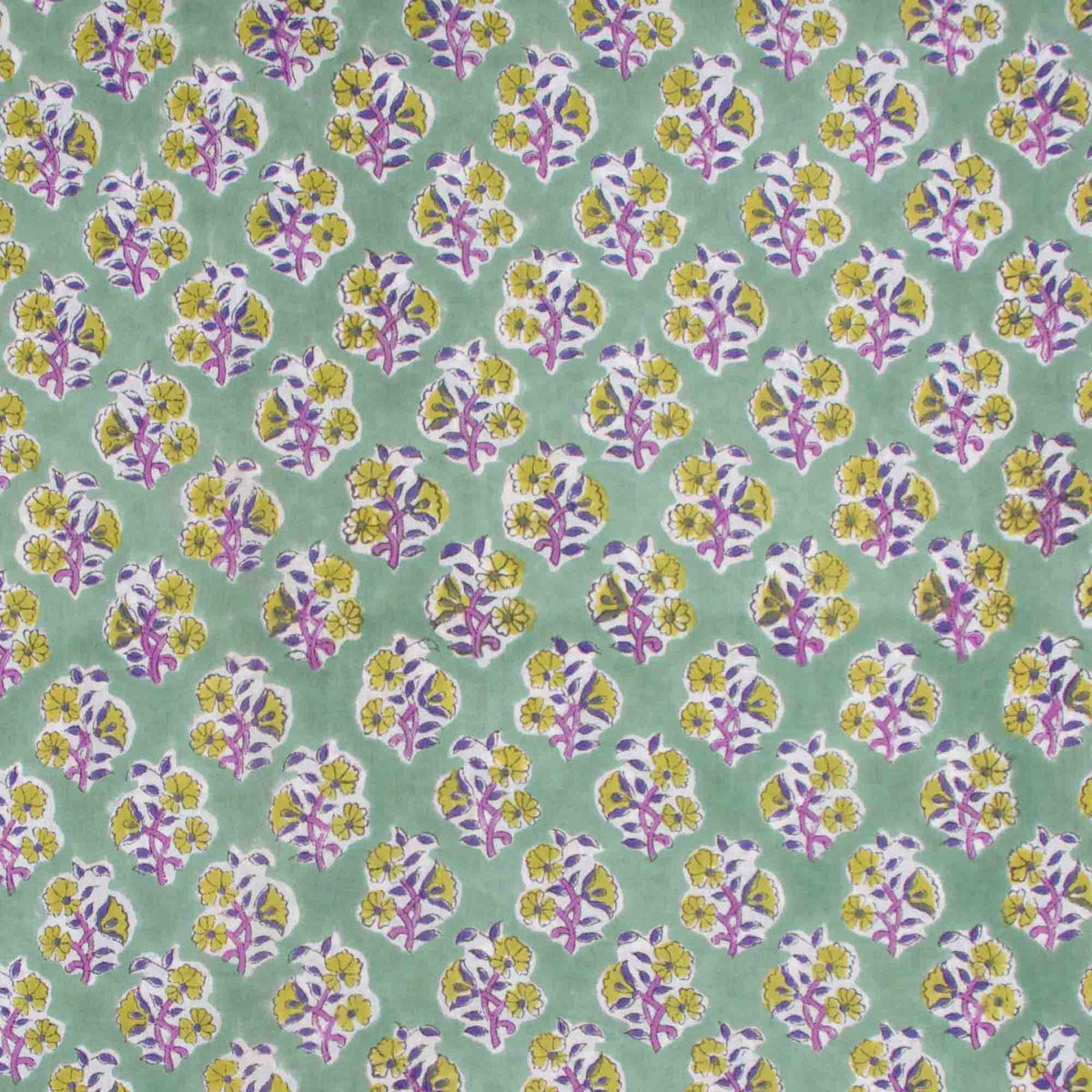 Indian Hand Block Printed 100 % Cotton Fabric-Cheerful Yellow on Mint Green(Design 817)