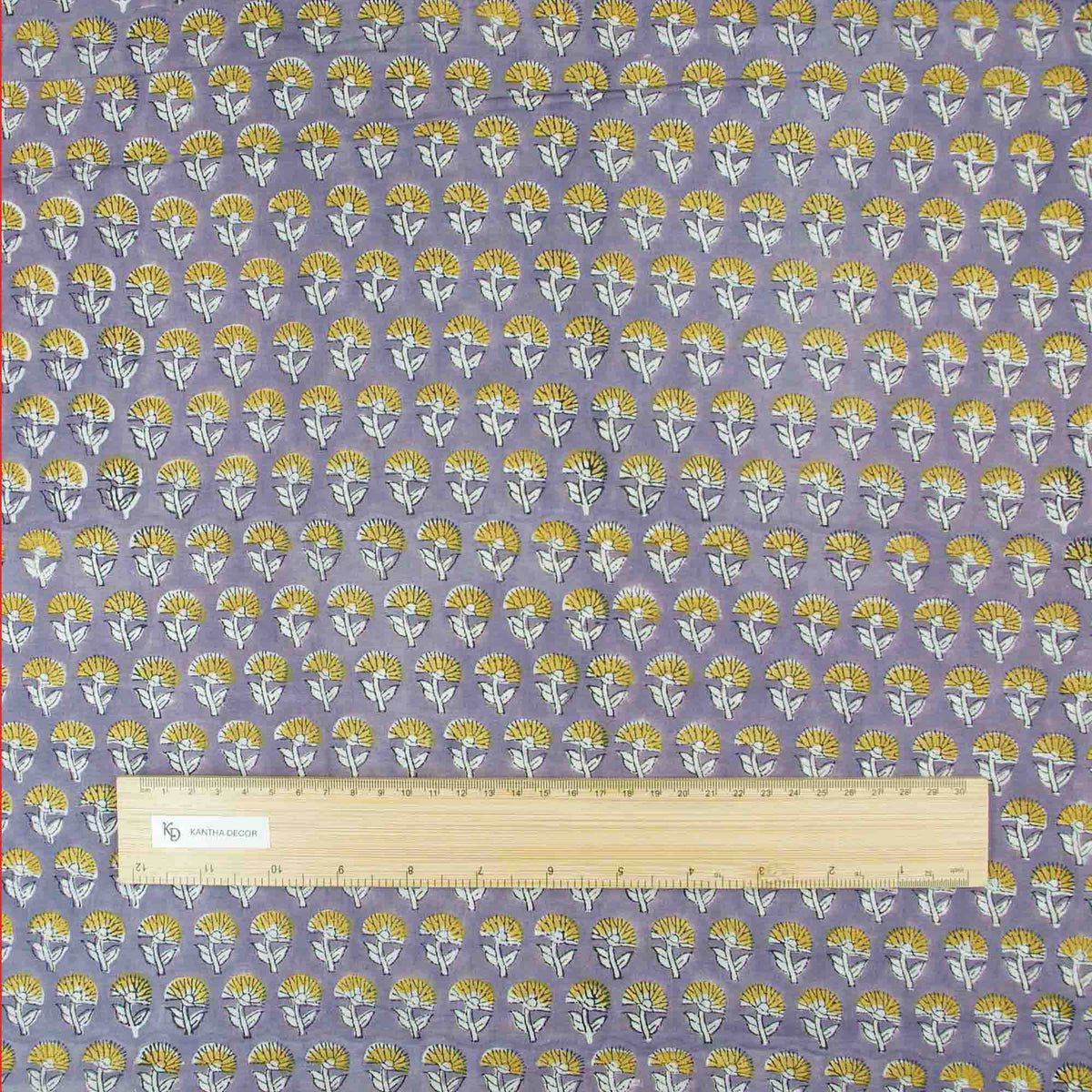 Indian Hand Block Printed 100 % Cotton Fabric- Dusty Lavender Golden Petal (Design 821)