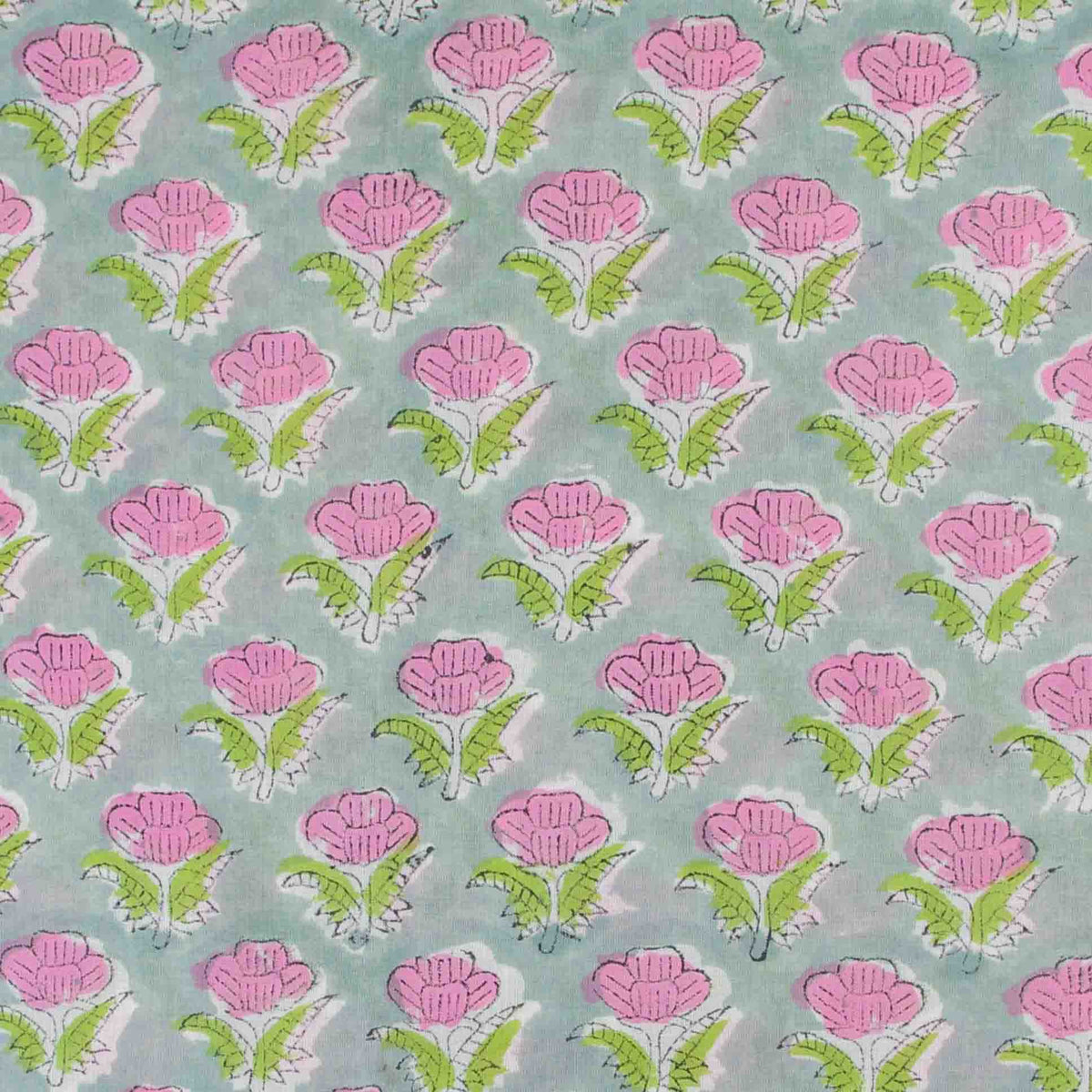 Indian Hand Block Printed 100 % Cotton Fabric- Tulip Charm (Design 823)
