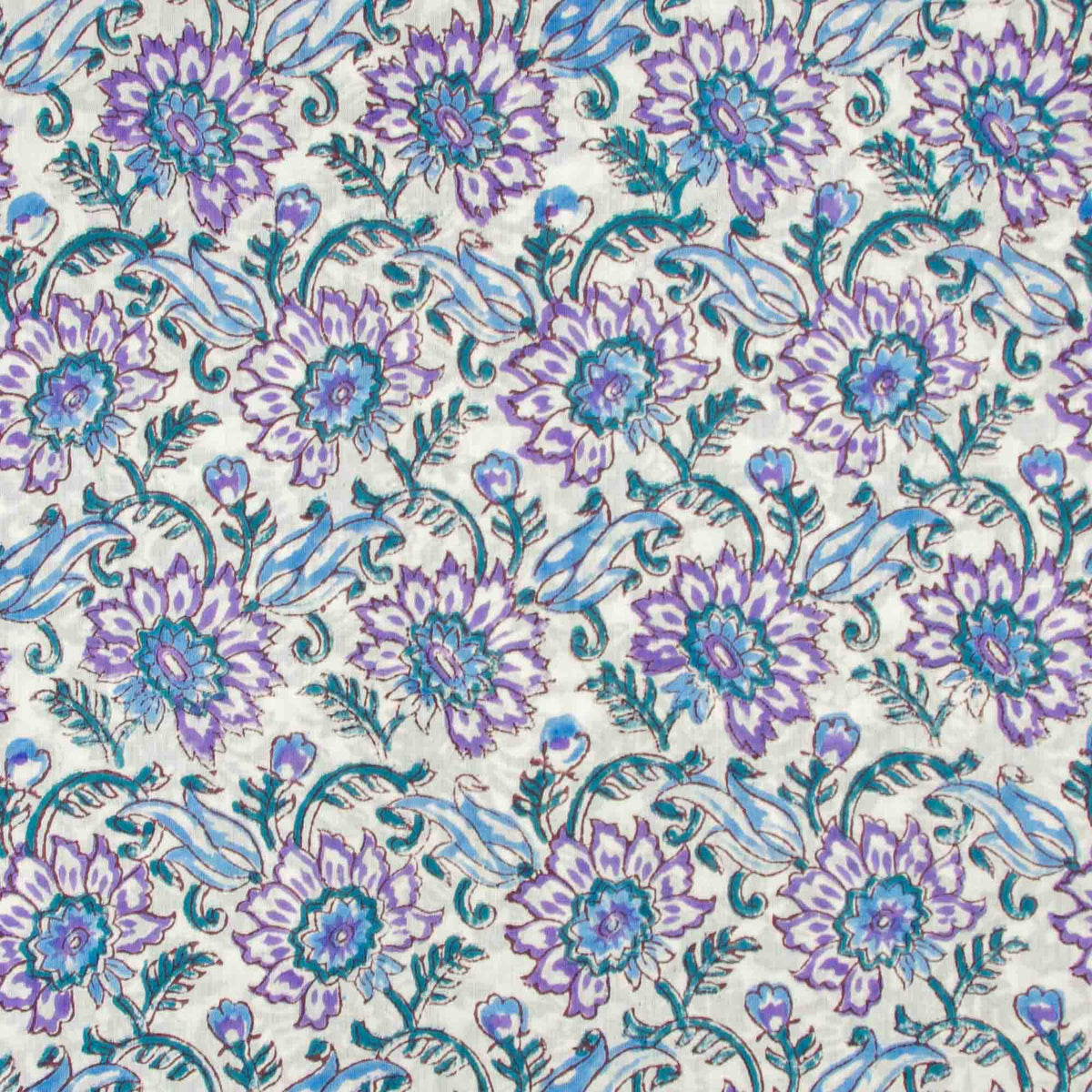 Indian Hand Block Printed 100 % Cotton Fabric- Azure Lavender Bloom (Design 826)