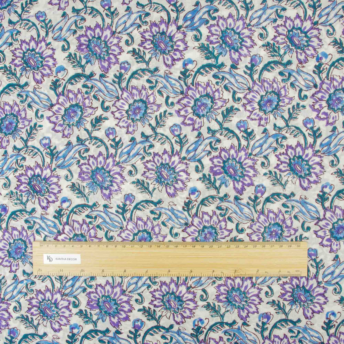 Indian Hand Block Printed 100 % Cotton Fabric- Azure Lavender Bloom (Design 826)