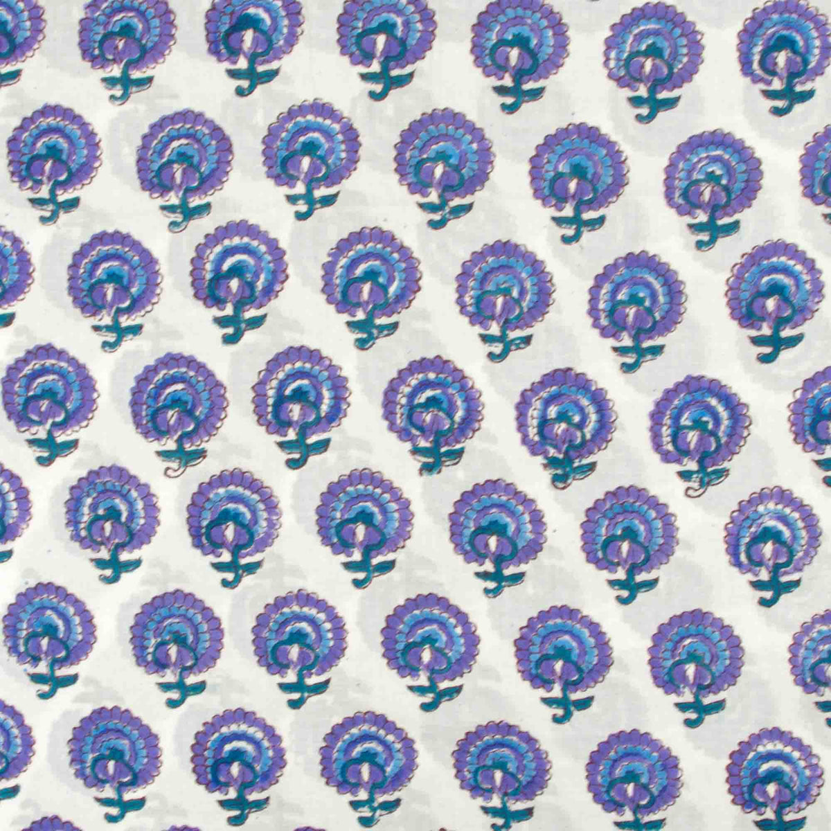 Indian Hand Block Printed 100 % Cotton Fabric- Sapphire Lilac Buti (Design 827)