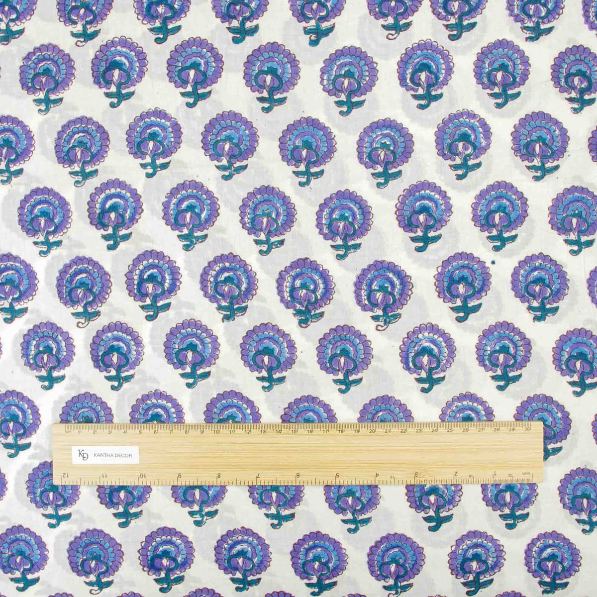 Indian Hand Block Printed 100 % Cotton Fabric- Sapphire Lilac Buti (Design 827)