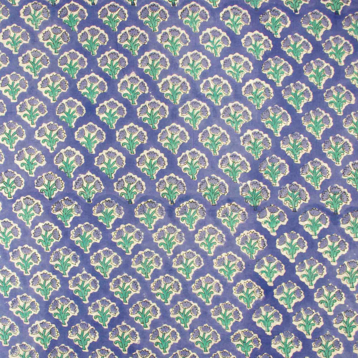 Indian Hand Block Printed 100 % Cotton Fabric-Bluebell Mint Butti On Indigo Blue(Design 830)