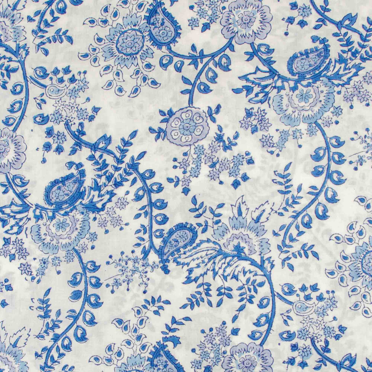 Indian Hand Block Printed 100 % Cotton Fabric- Blue Vine Elegance On White (Design 831)