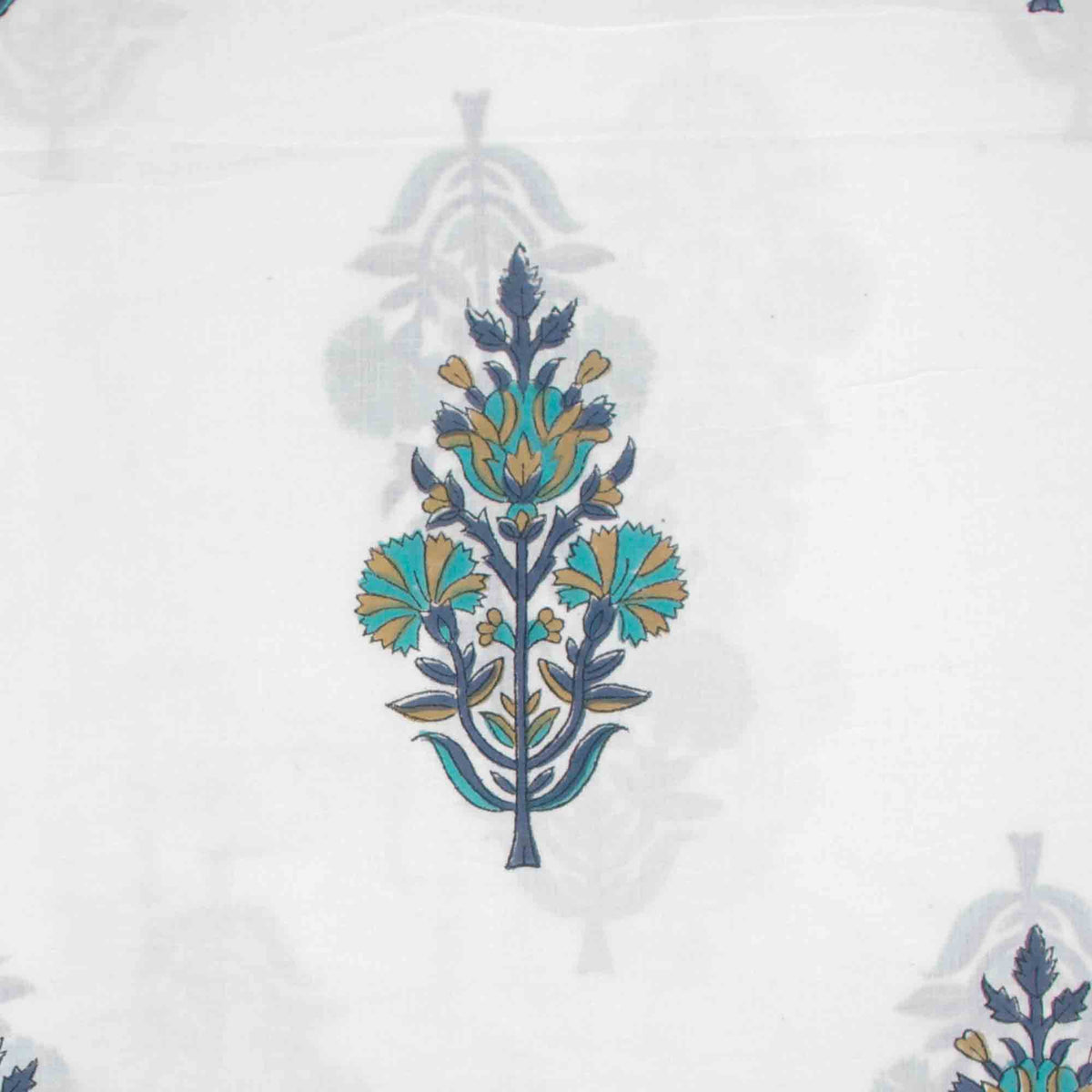 Indian Hand Block Printed 100 % Cotton Fabric- Teal Sapphire Butti (Design 835)