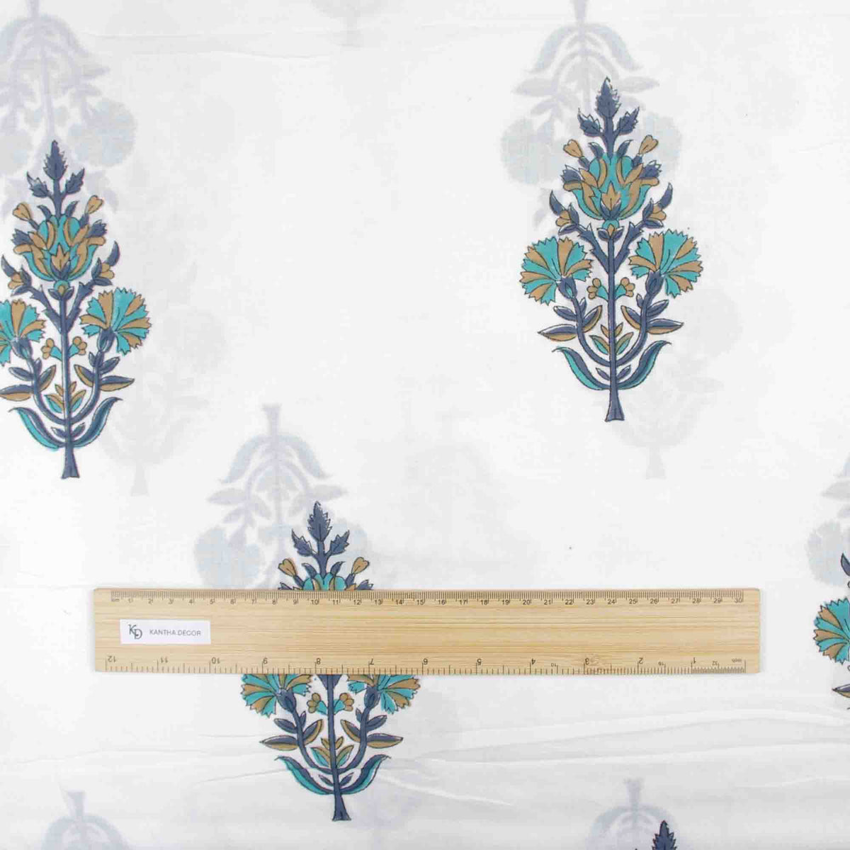 Indian Hand Block Printed 100 % Cotton Fabric- Teal Sapphire Butti (Design 835)