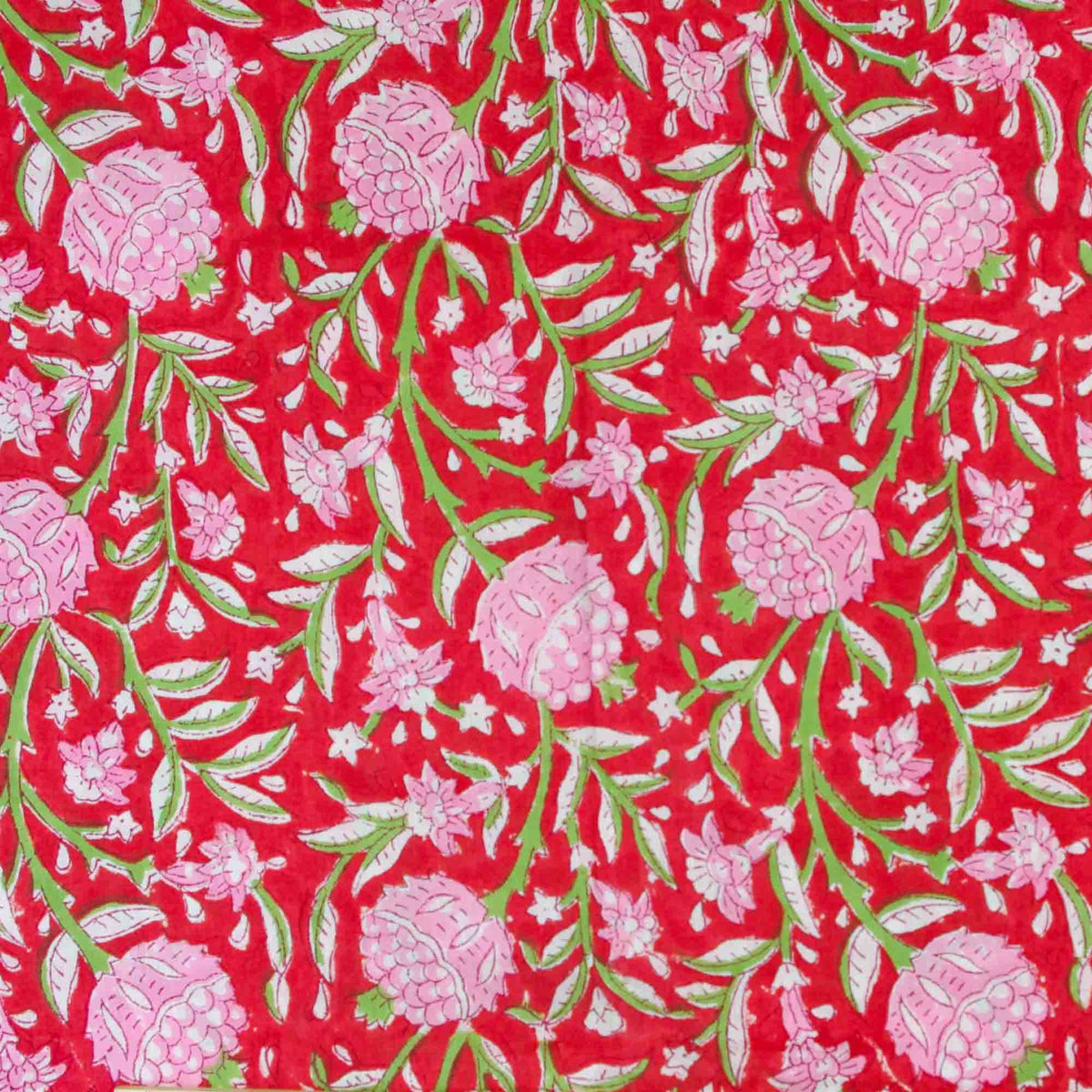 Indian Hand Block Printed 100 % Cotton Fabric- Crimson Red Blush Garden Glow (Design 843) (