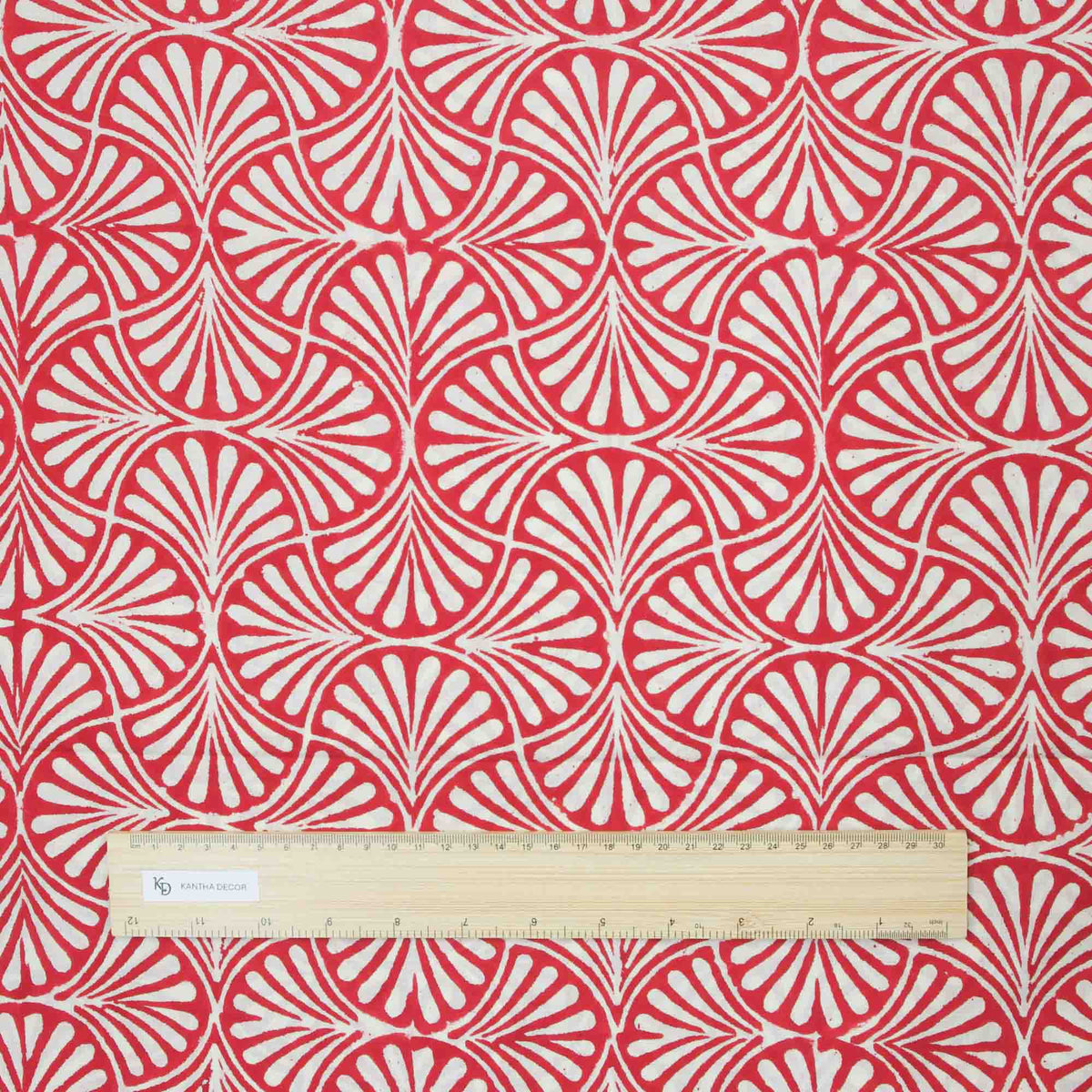 Indian Hand Block Printed 100 % Cotton Fabric- Scarlet Shell Motif (Design 844)