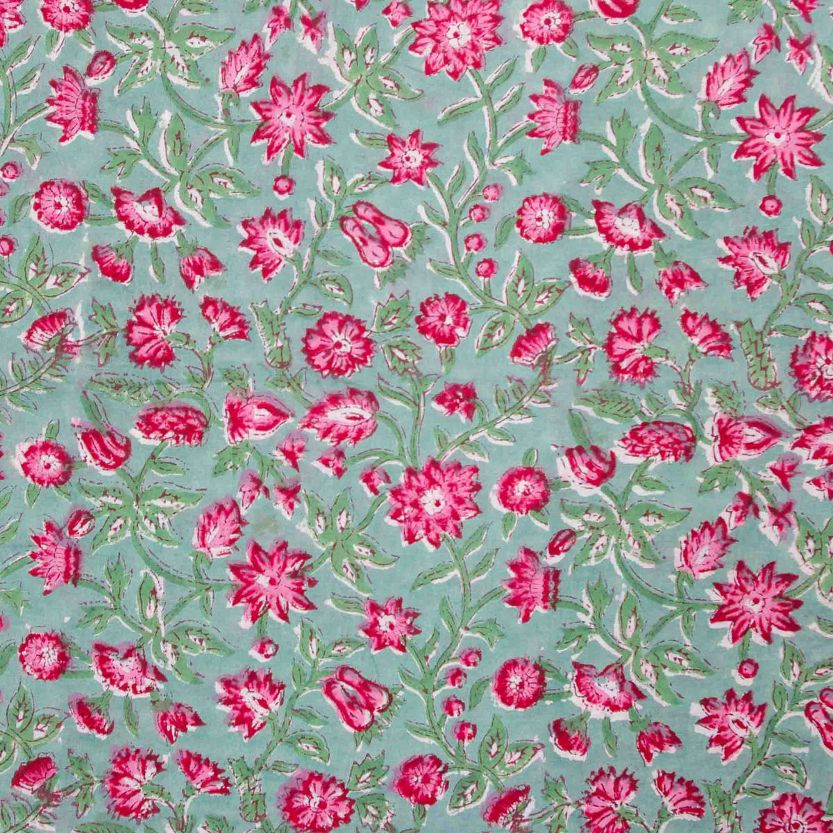 Indischer Handblockdruck Dunkelblaues Blumenmuster 100 % Baumwolle Damenkleid Stoffdesign 16