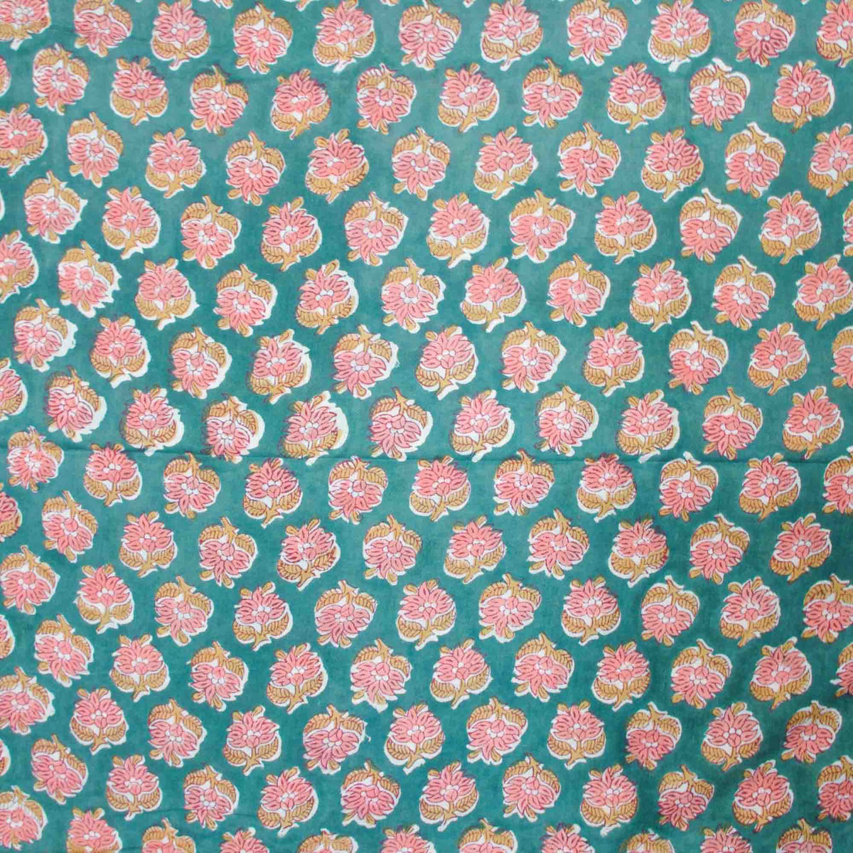 Indian Hand Block Printed 100 % Cotton Fabric- Seafoam Floral Lattice (Design 848)