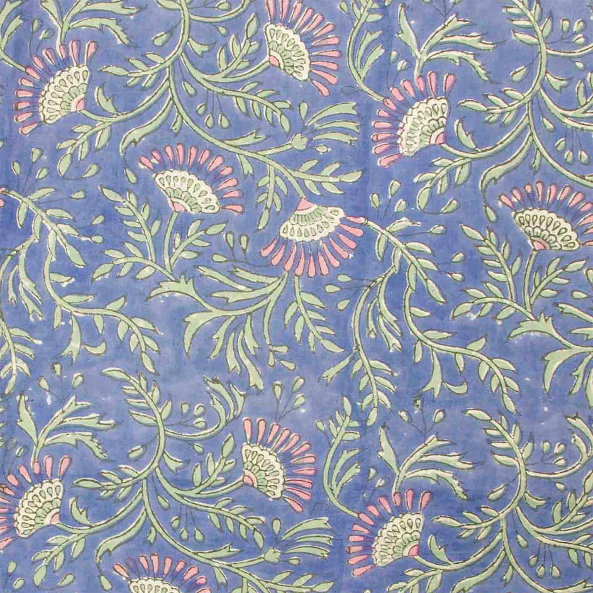 Indian Hand Block Printed 100 % Cotton Fabric - Periwinkle Dahila Vine (Design 849)