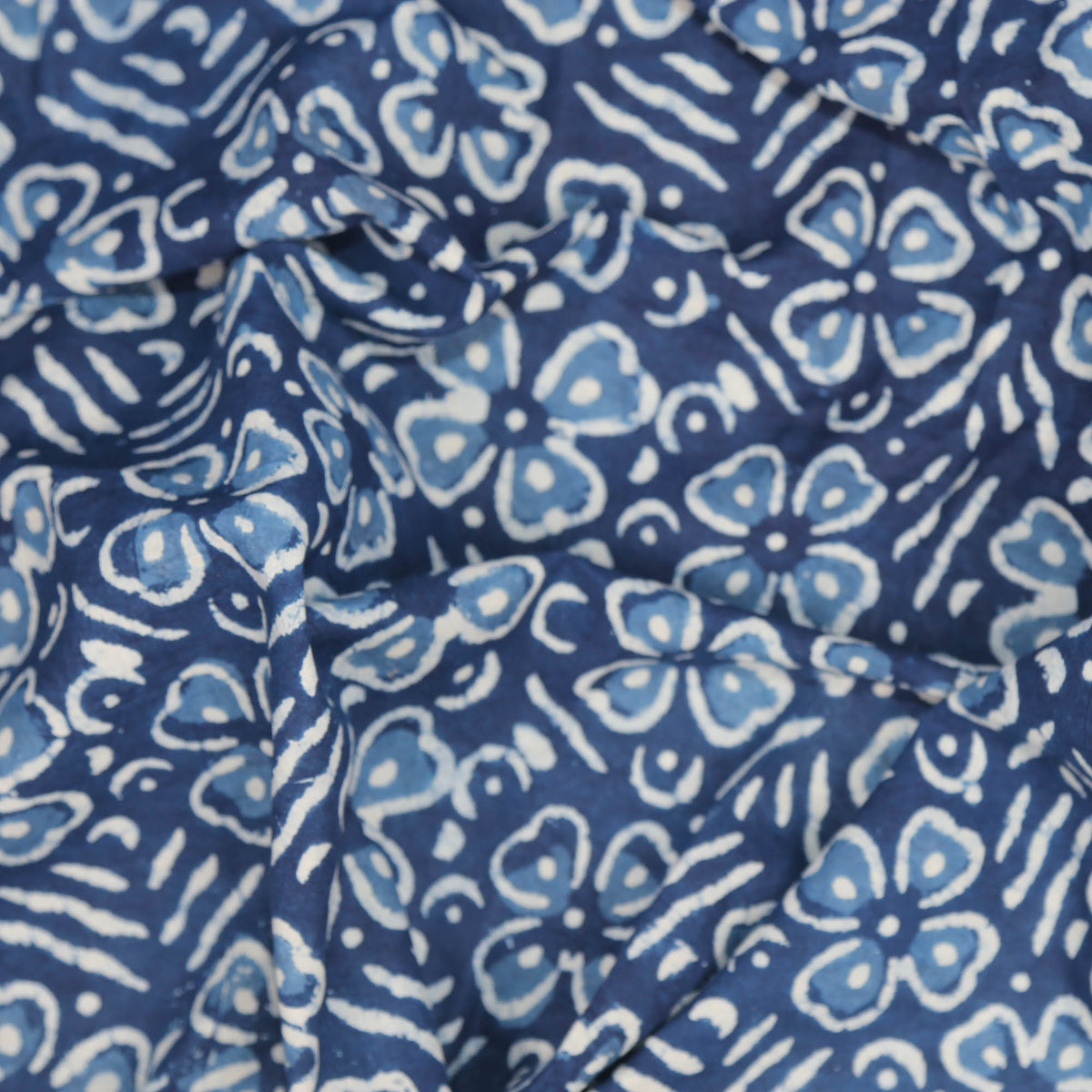 Block Print Fabric - Flowers On Indigo( Design 484)