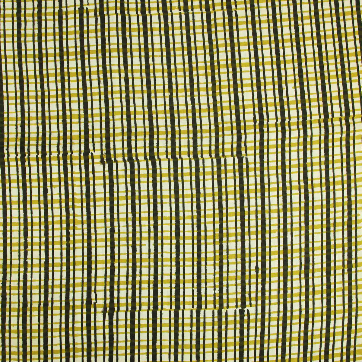 Bagru Kalamkari Print Yellow & Black Lines Women Dress Fabric Design 795