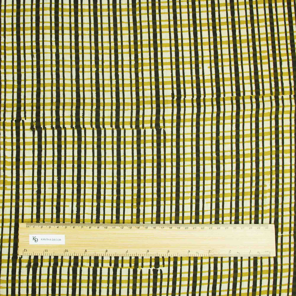 Bagru Kalamkari Print Yellow & Black Lines Women Dress Fabric Design 795