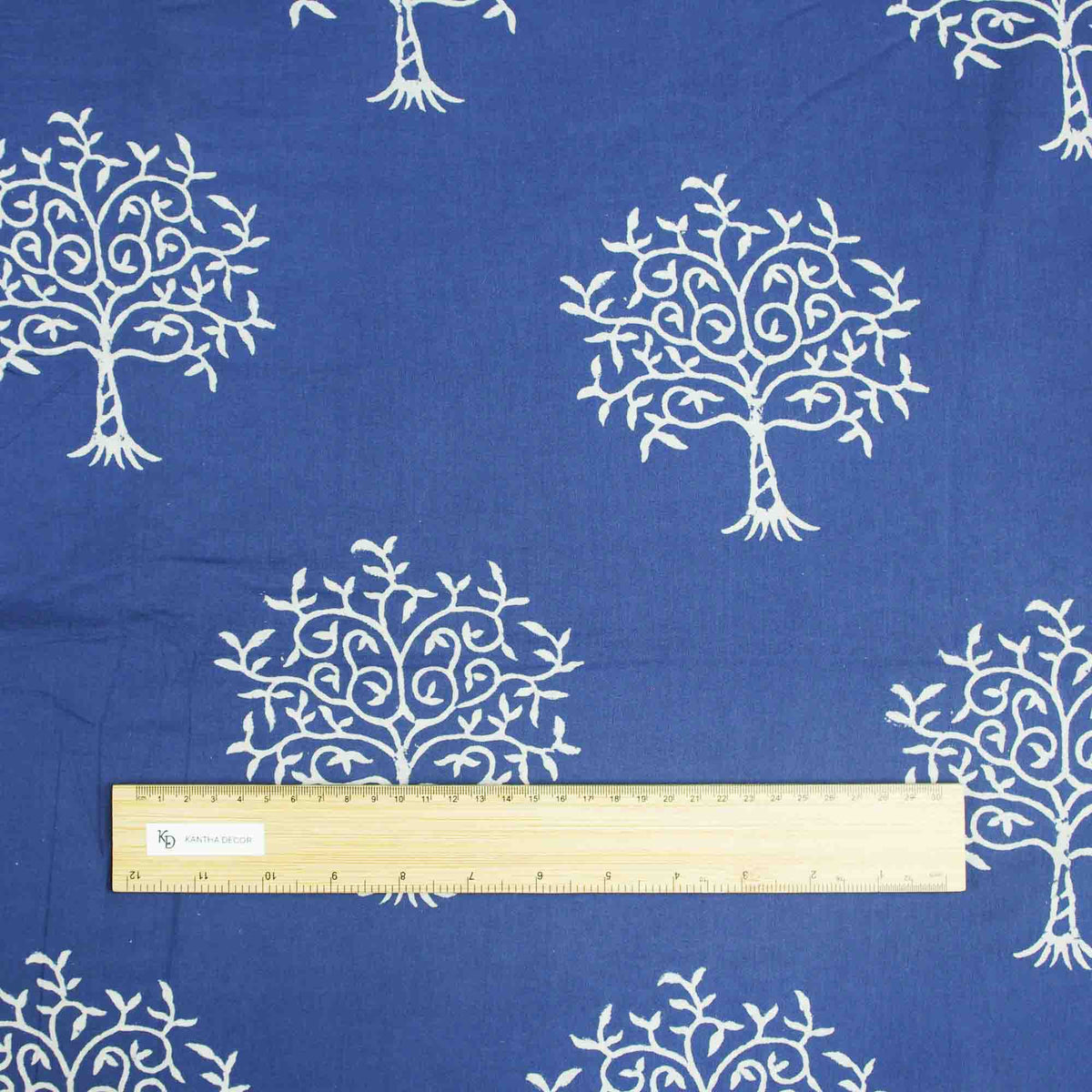 Indigo White Tree Block Print Fabric - Design 796