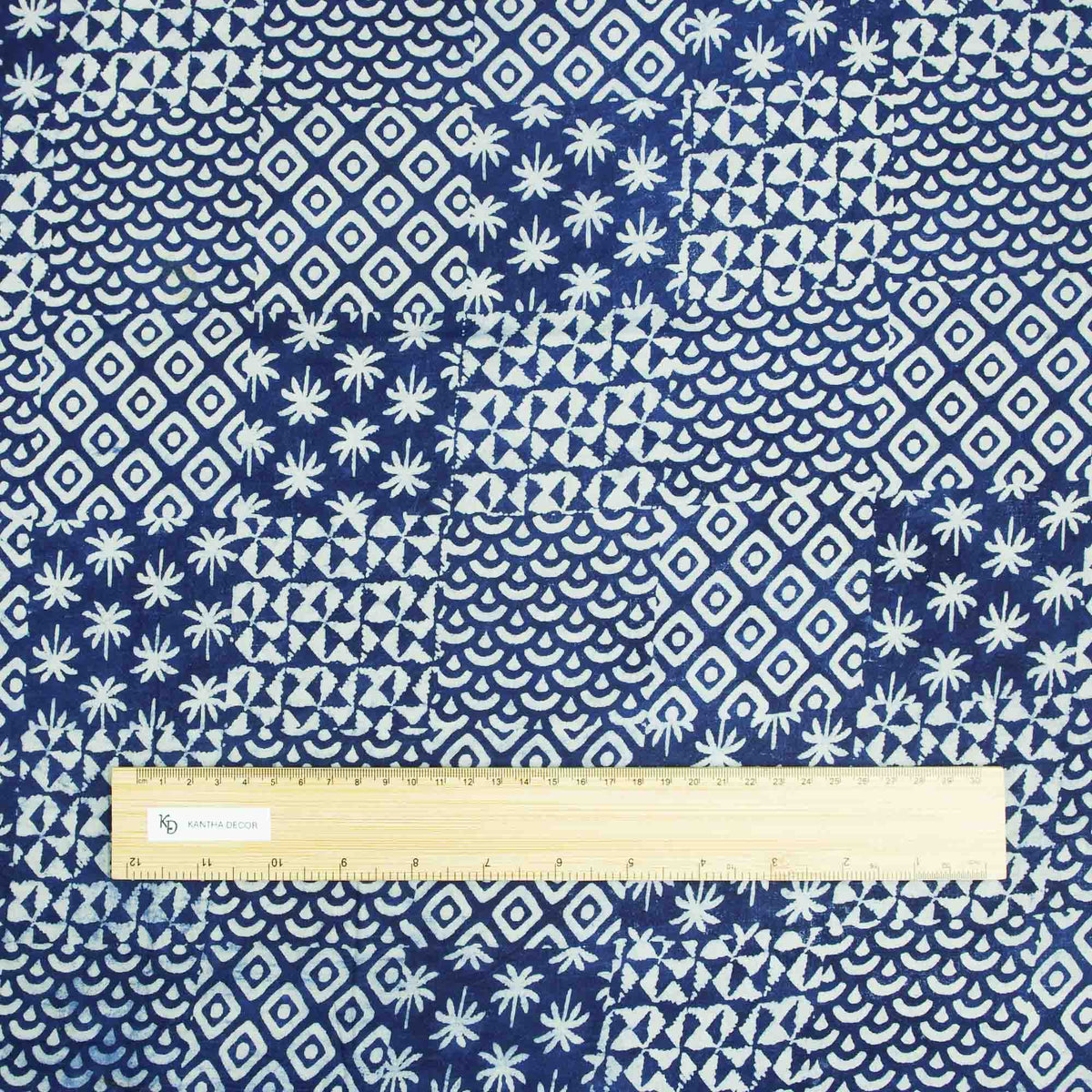 Indigo White Patchwork Block Print Fabric - Design 799