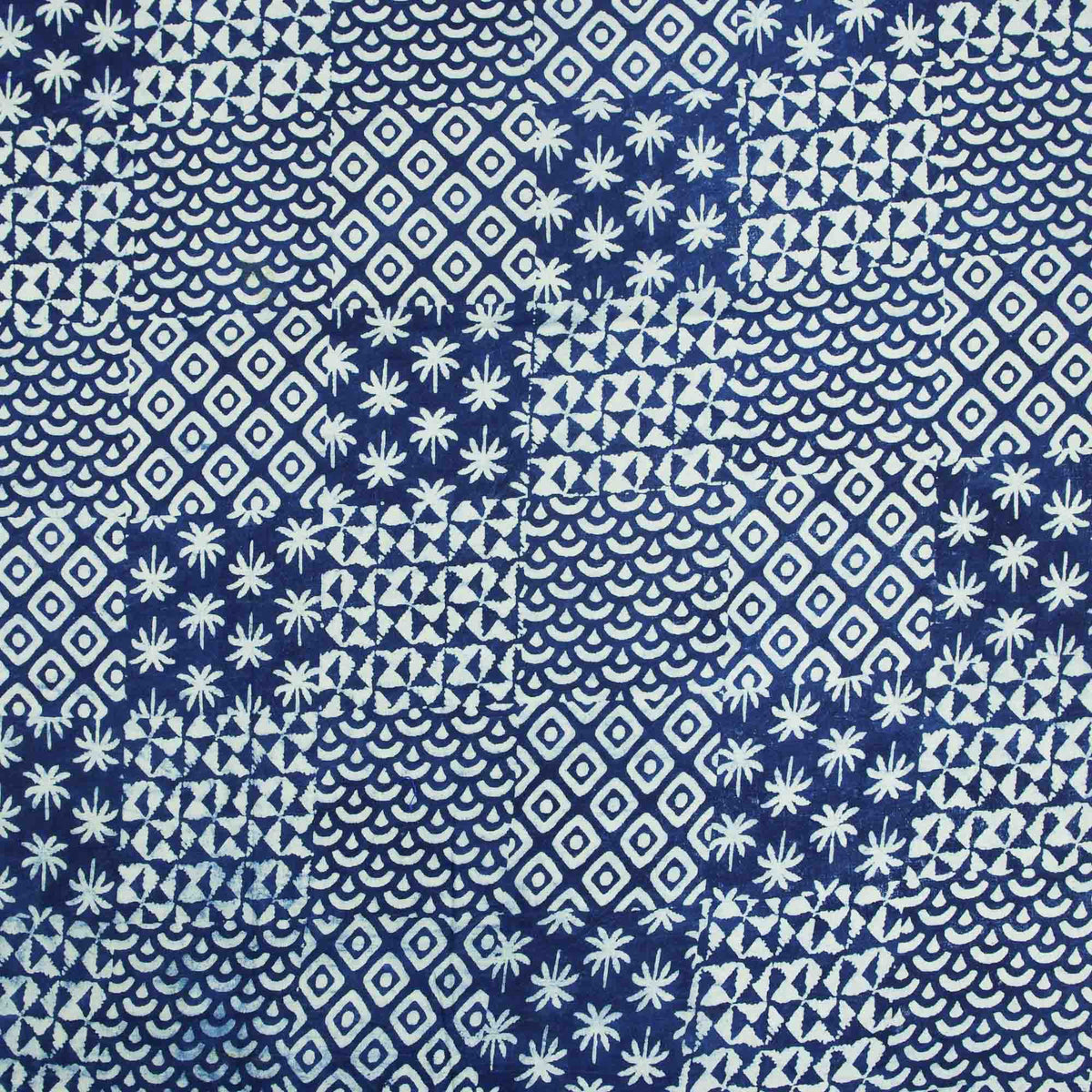 Indigo White Patchwork Block Print Fabric - Design 799
