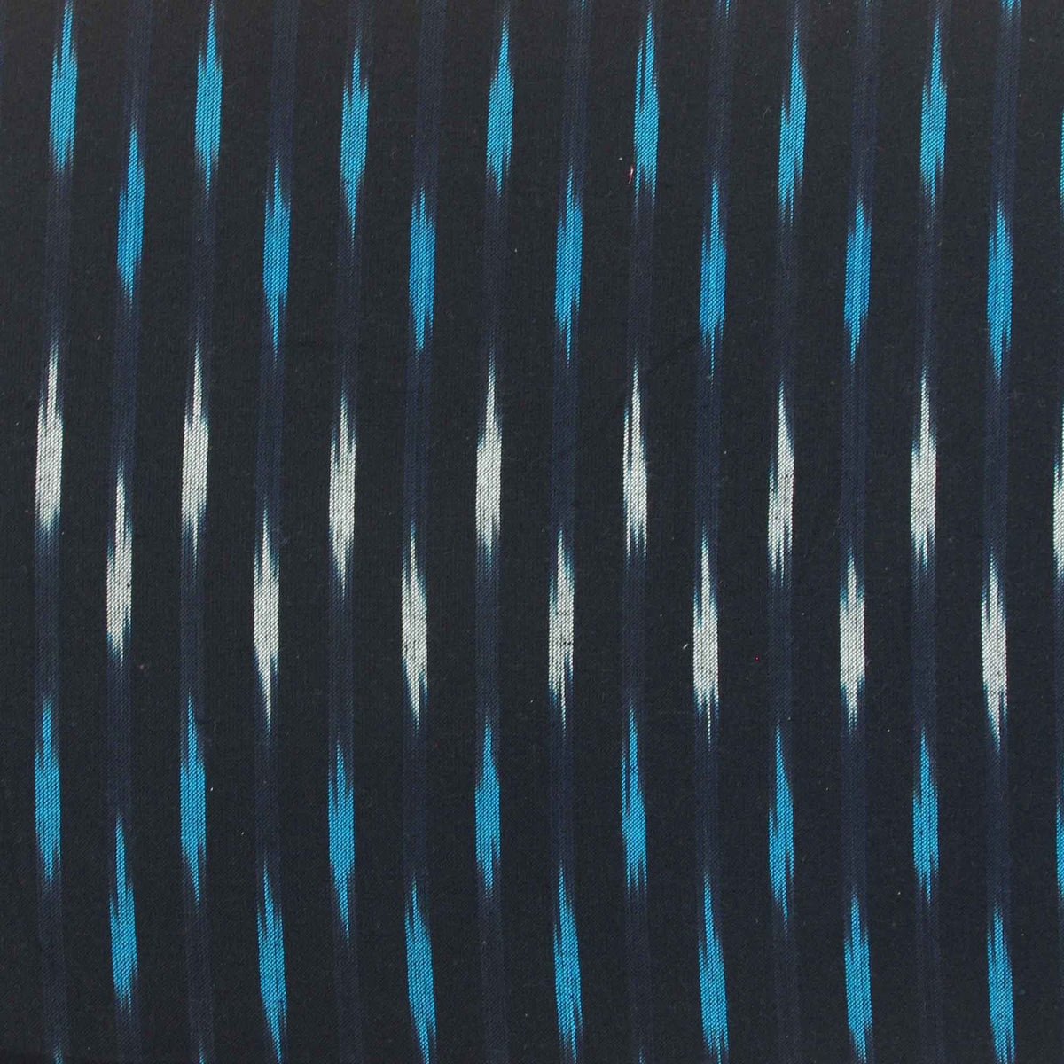 Ikat Hand Woven Cotton Fabric Design - White & Blue Weaves On Navy