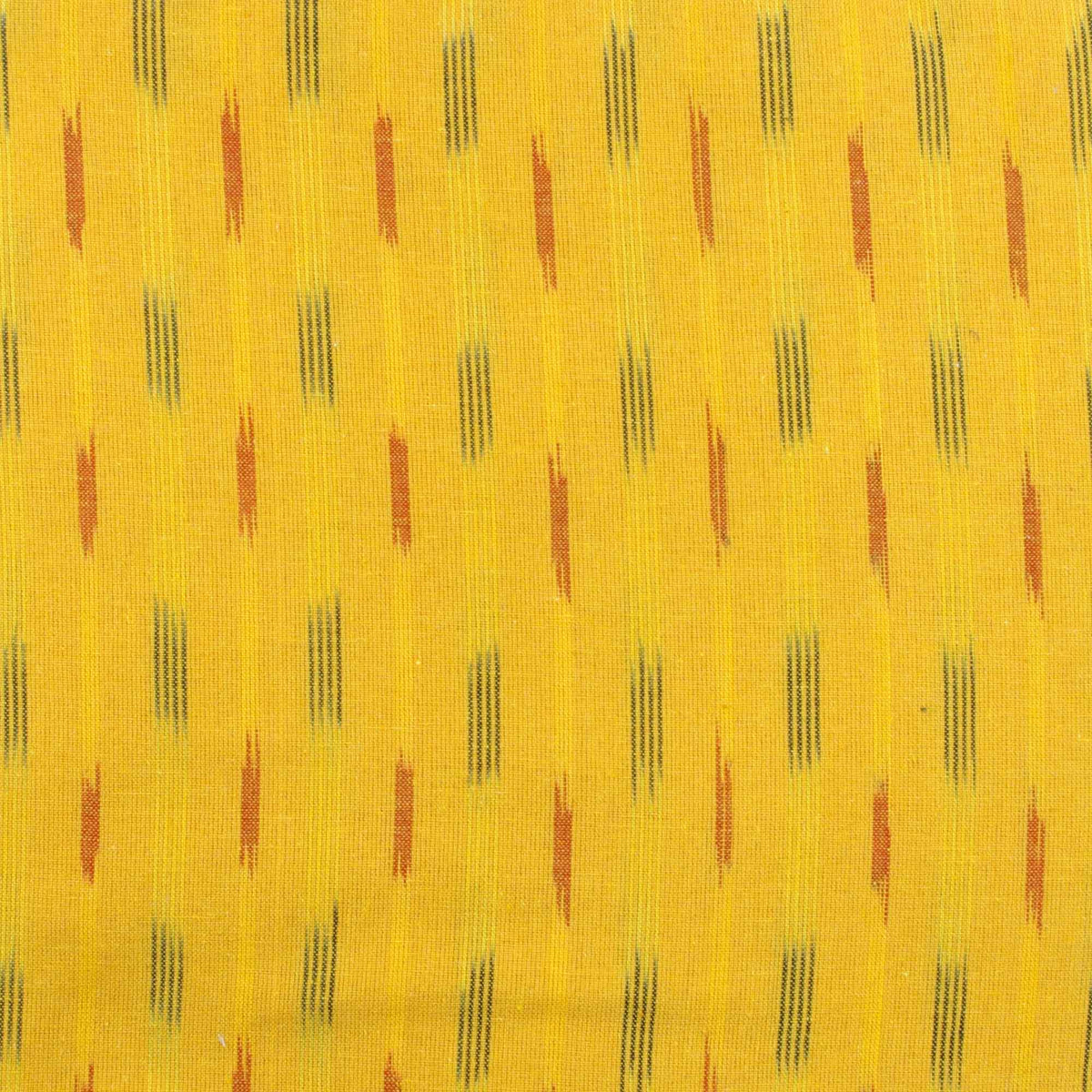 Ikat Hand Woven Cotton Fabric Design - Yellow With Black & Red Lines