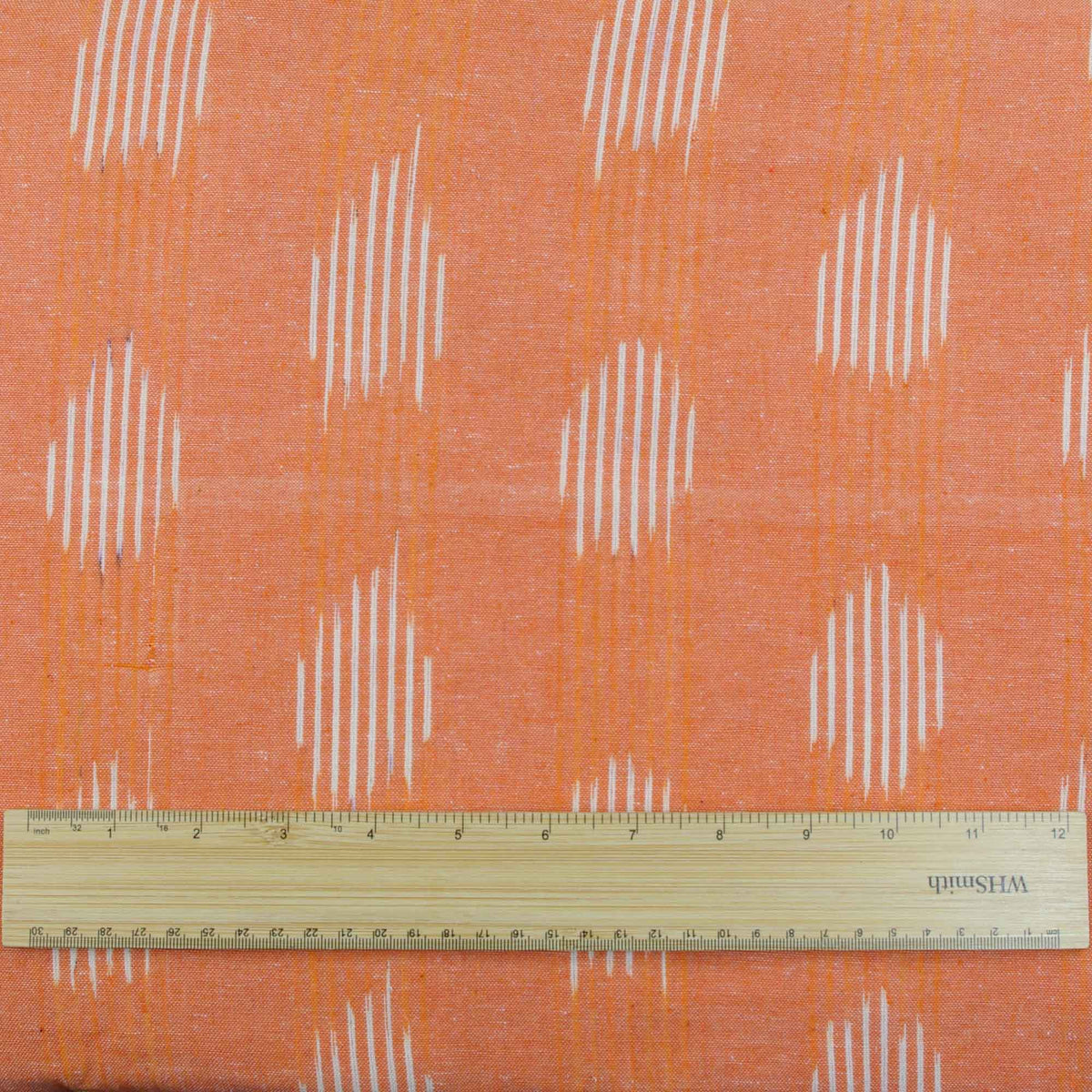 Ikat Hand Woven Cotton Fabric Design - Flamingo With White Lines