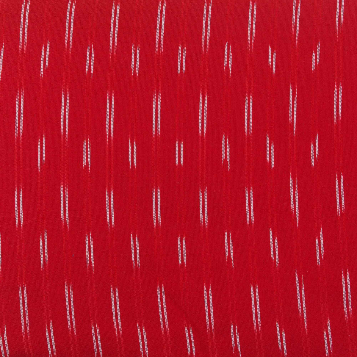 Ikat Hand Woven Cotton Fabric Design - Red With White Lines