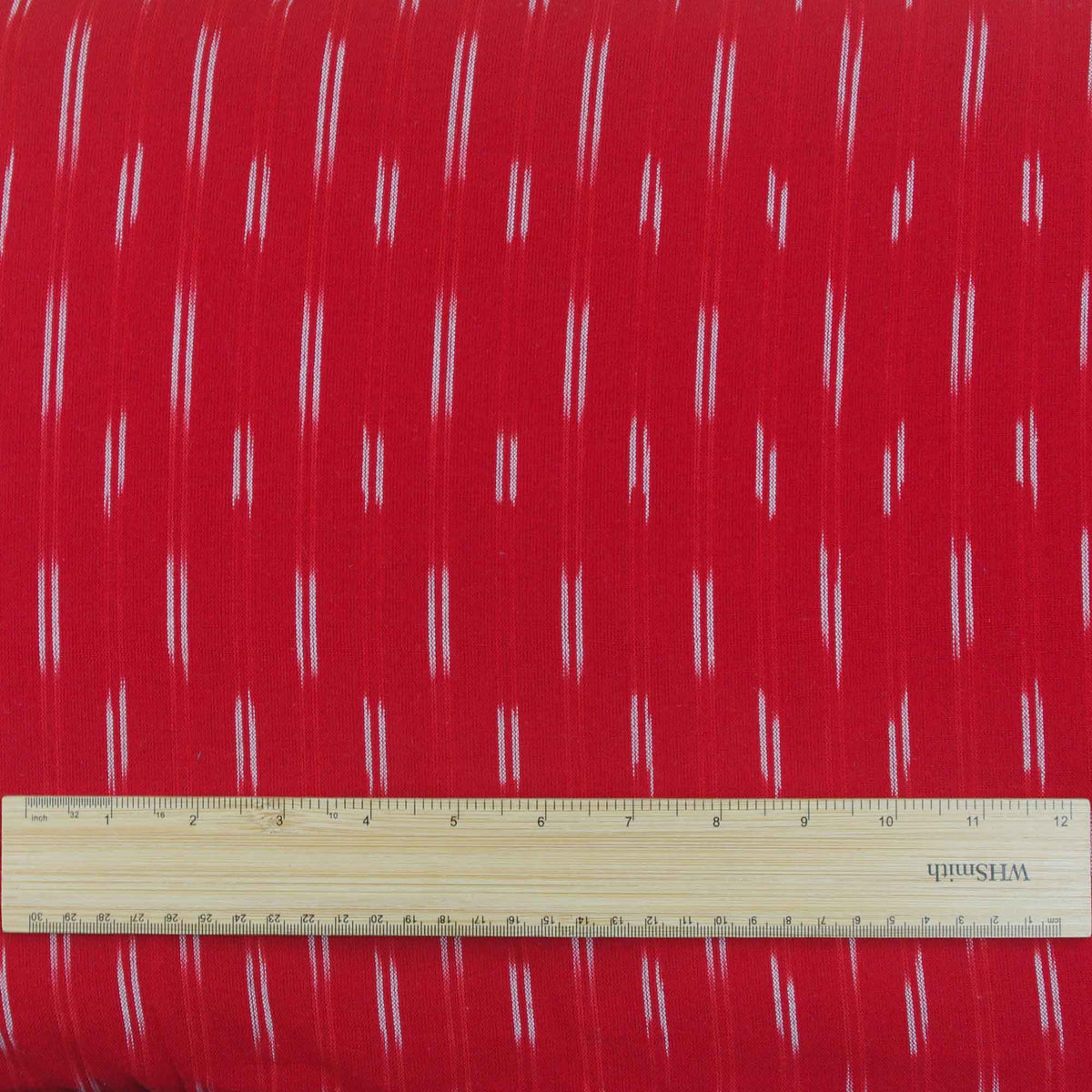 Ikat Hand Woven Cotton Fabric Design - Red With White Lines