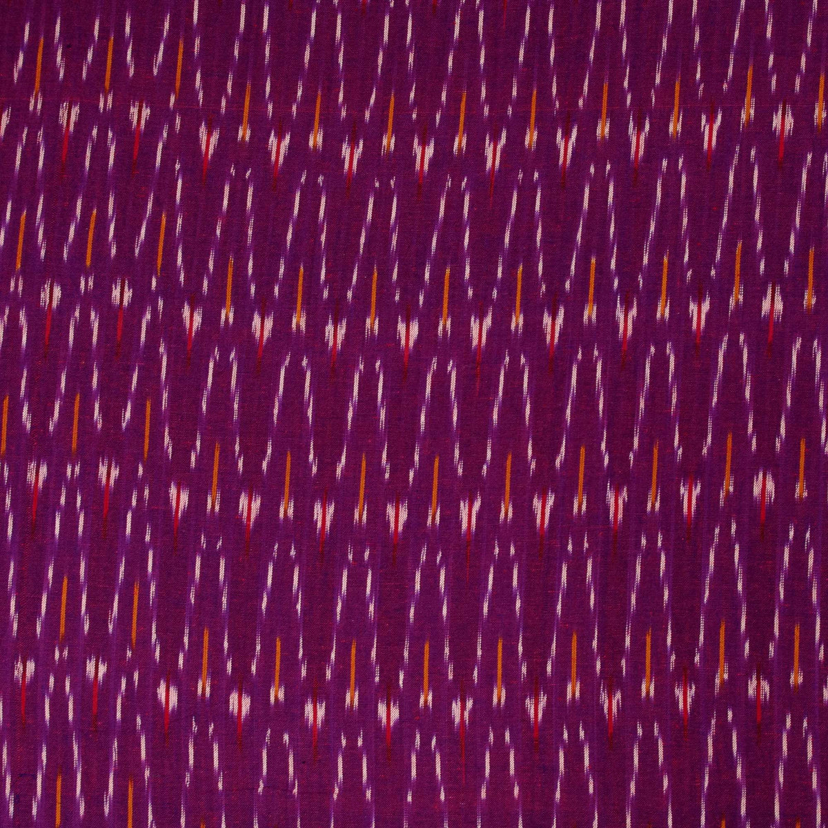 Ikat Hand Woven Cotton Fabric Design - Purple With Orange & Red Small Lines