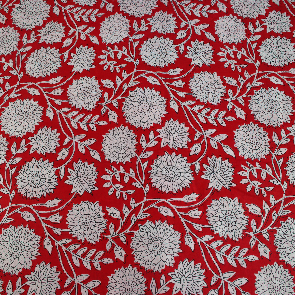 Indian Hand Block Printed Magenta Cerise Floral 100% Cotton Fabric Design 206