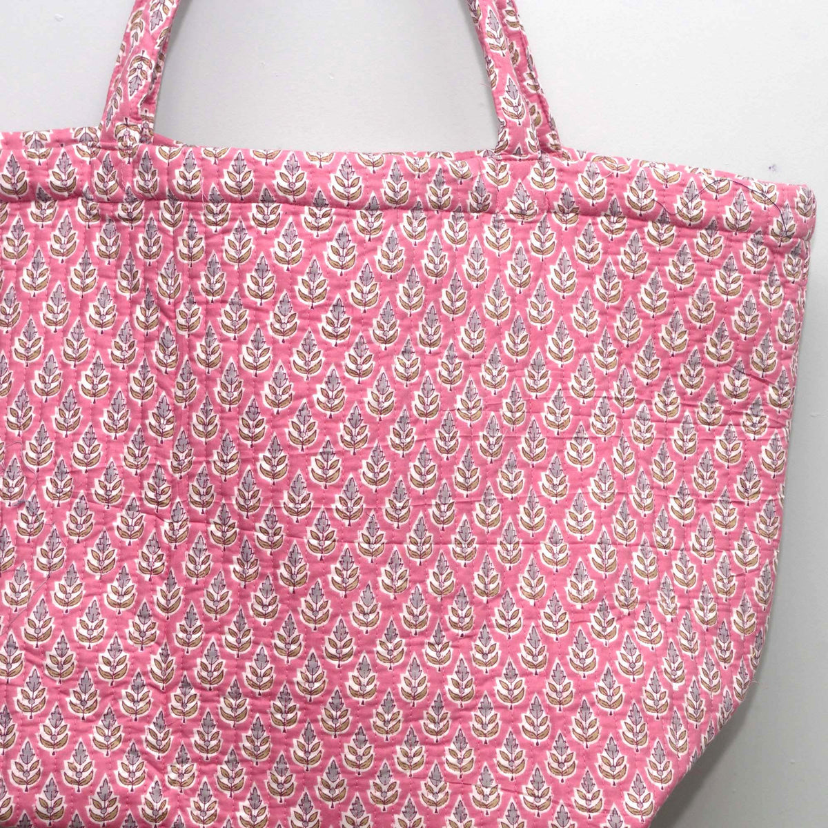 Cotton Quilted Large Shopping / Beach Bag - Baby Pink Motif