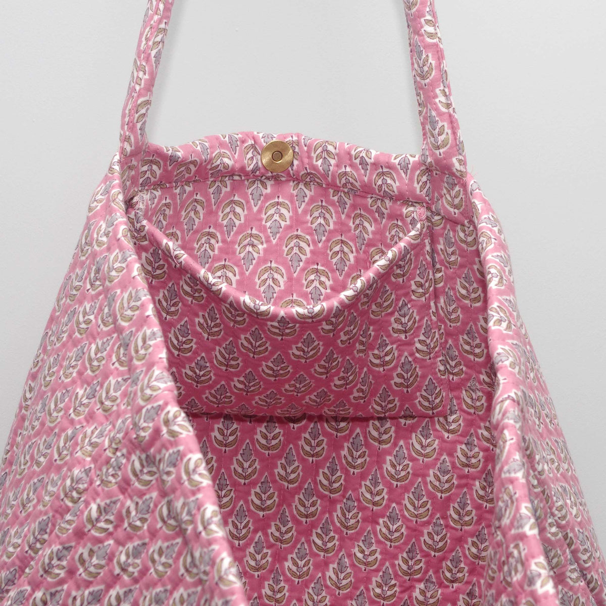 Cotton Quilted Large Shopping / Beach Bag - Baby Pink Motif