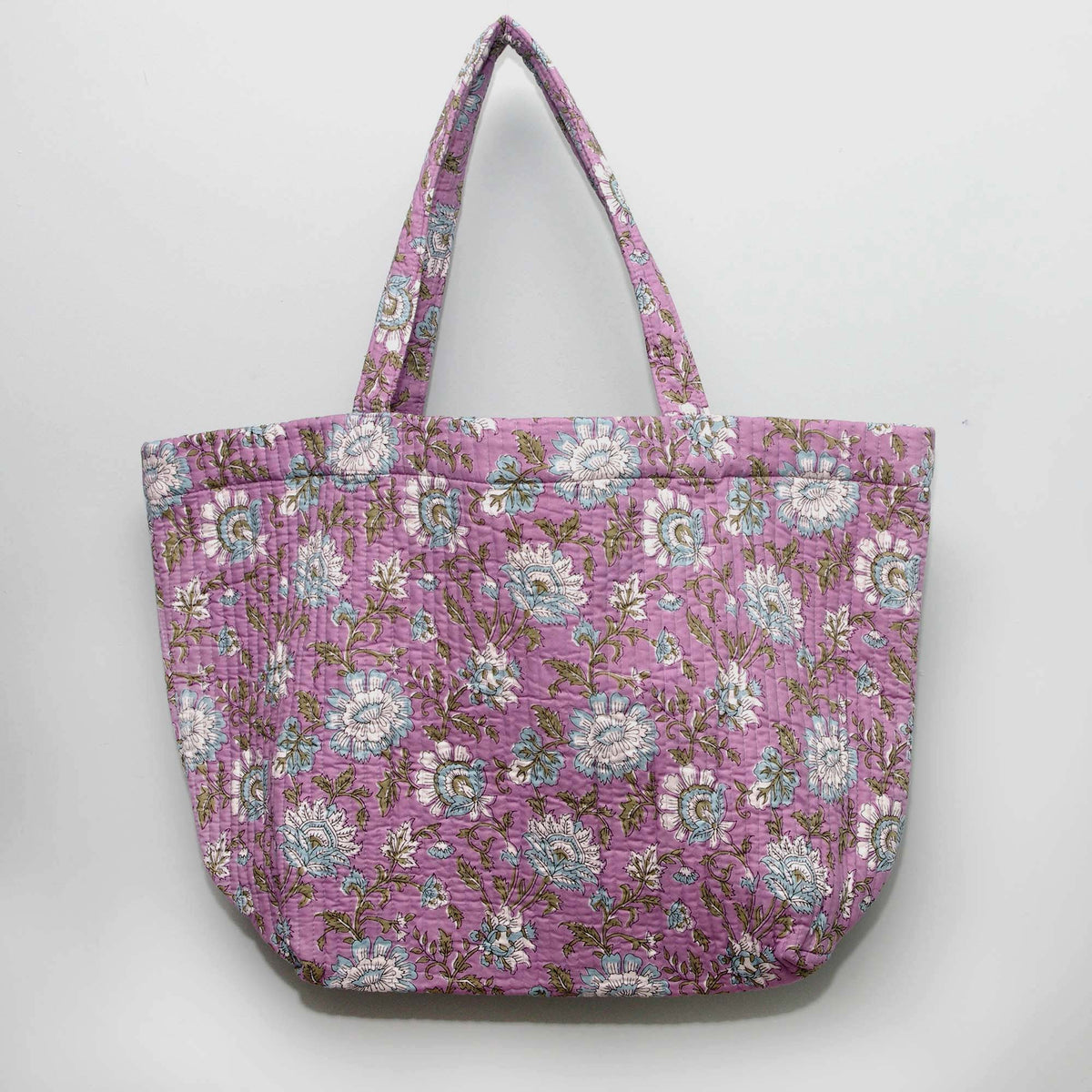 Cotton Quilted Large Shopping / Beach Bag - Purple Floral