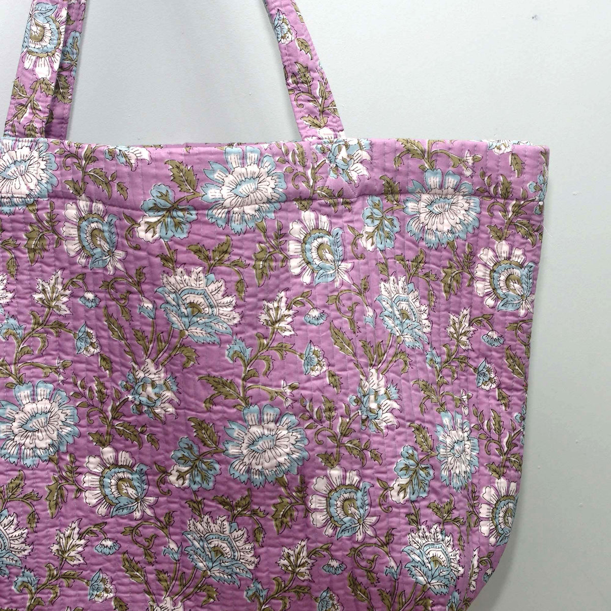 Cotton Quilted Large Shopping / Beach Bag - Purple Floral