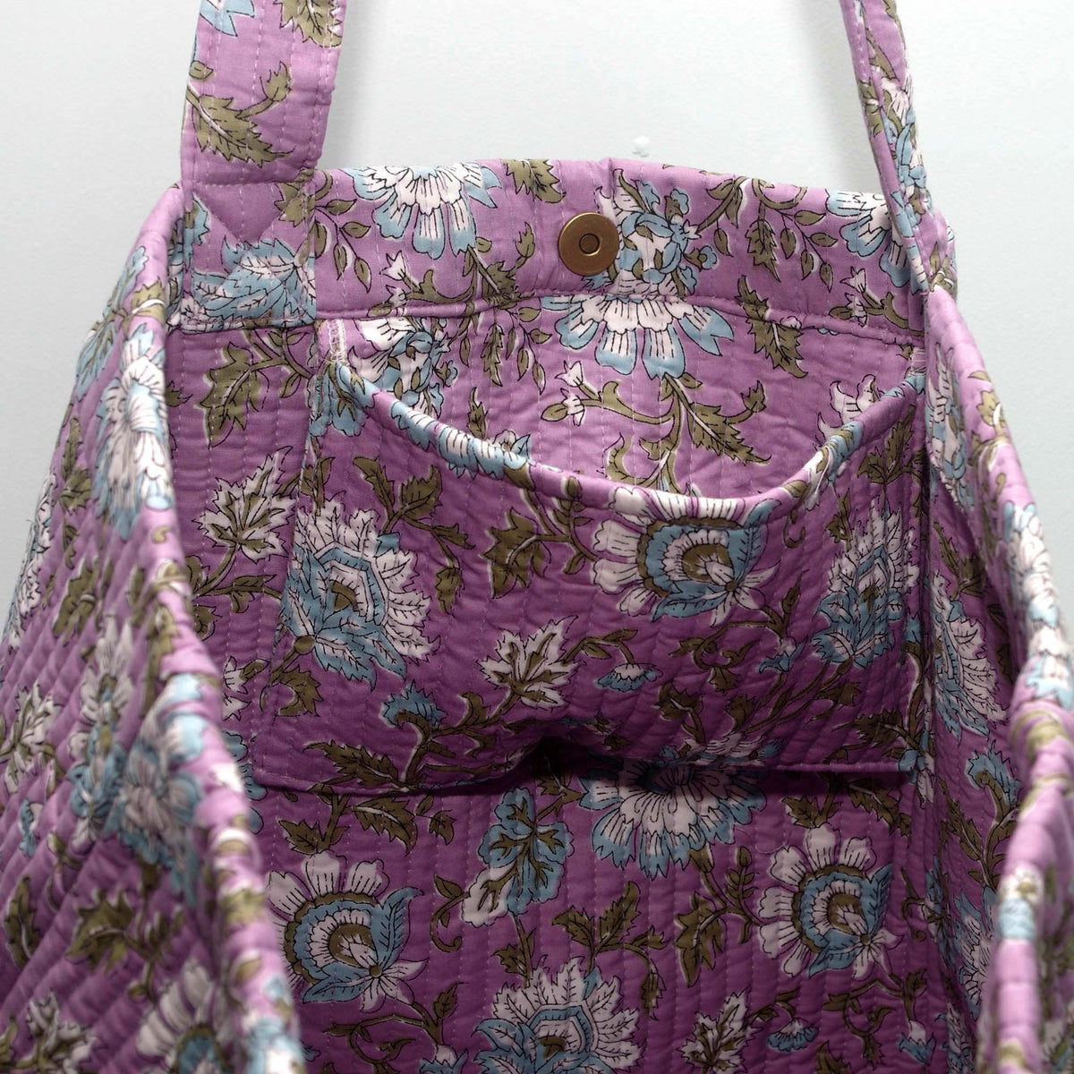 Cotton Quilted Large Shopping / Beach Bag - Purple Floral