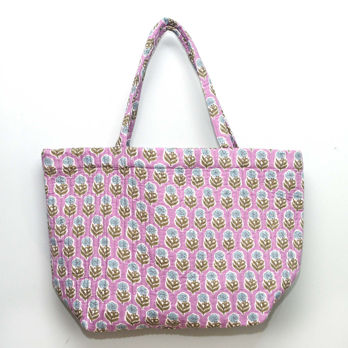 Cotton Quilted Large Shopping / Beach Bag - Blue Purple Floral