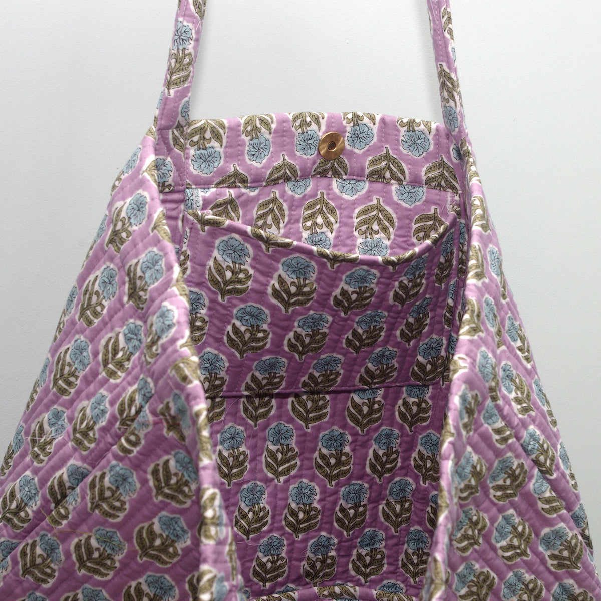 Cotton Quilted Large Shopping / Beach Bag - Blue Purple Floral